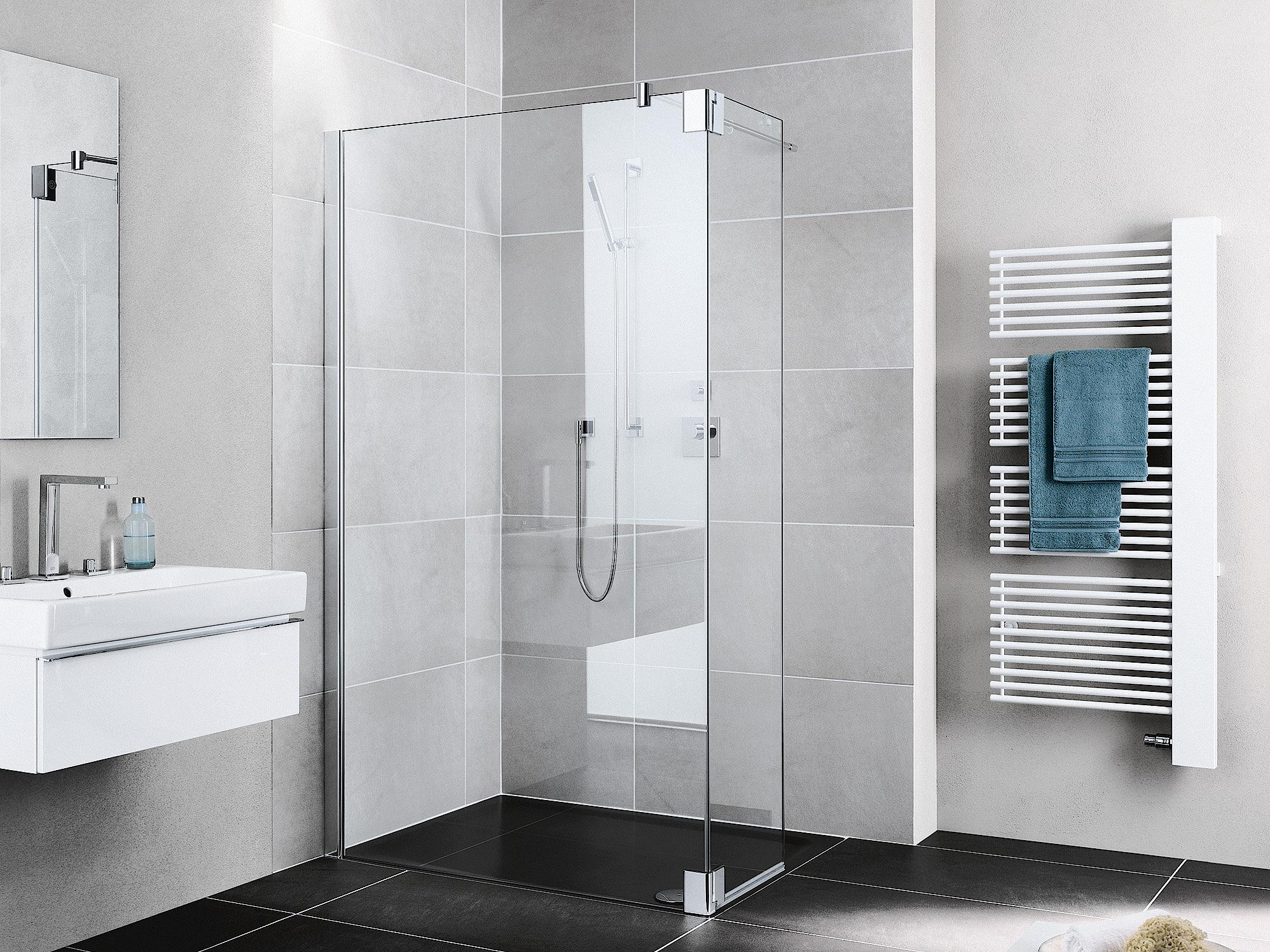 Kermi hinged shower enclosure, PASA XP WALK-IN WALL with movable panel