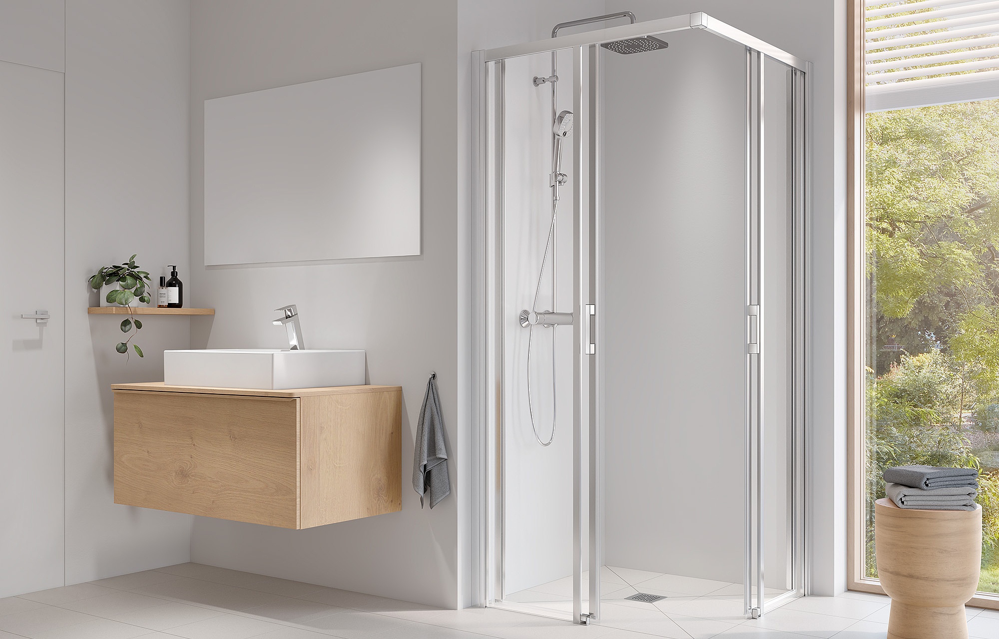 Kermi profile shower enclosure, LIGA two-part corner entry (hinged folding doors) – half part, open