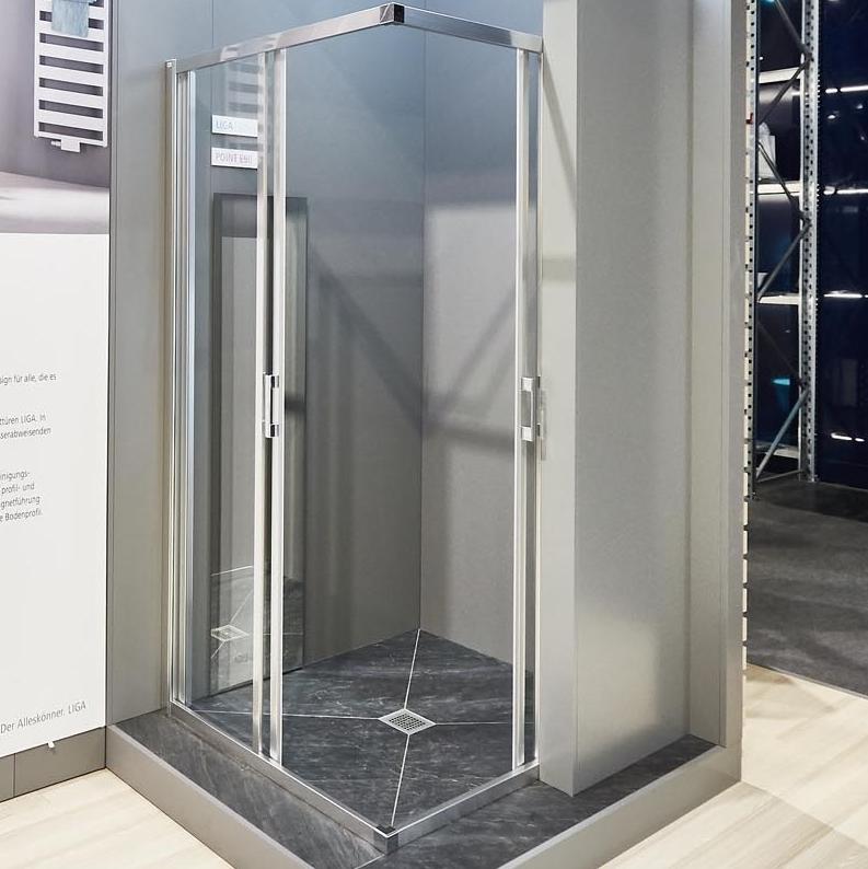 Kermi profile shower enclosure LIGA off-floor two-part sliding door, fixed panel without glass via KermiEXTRA