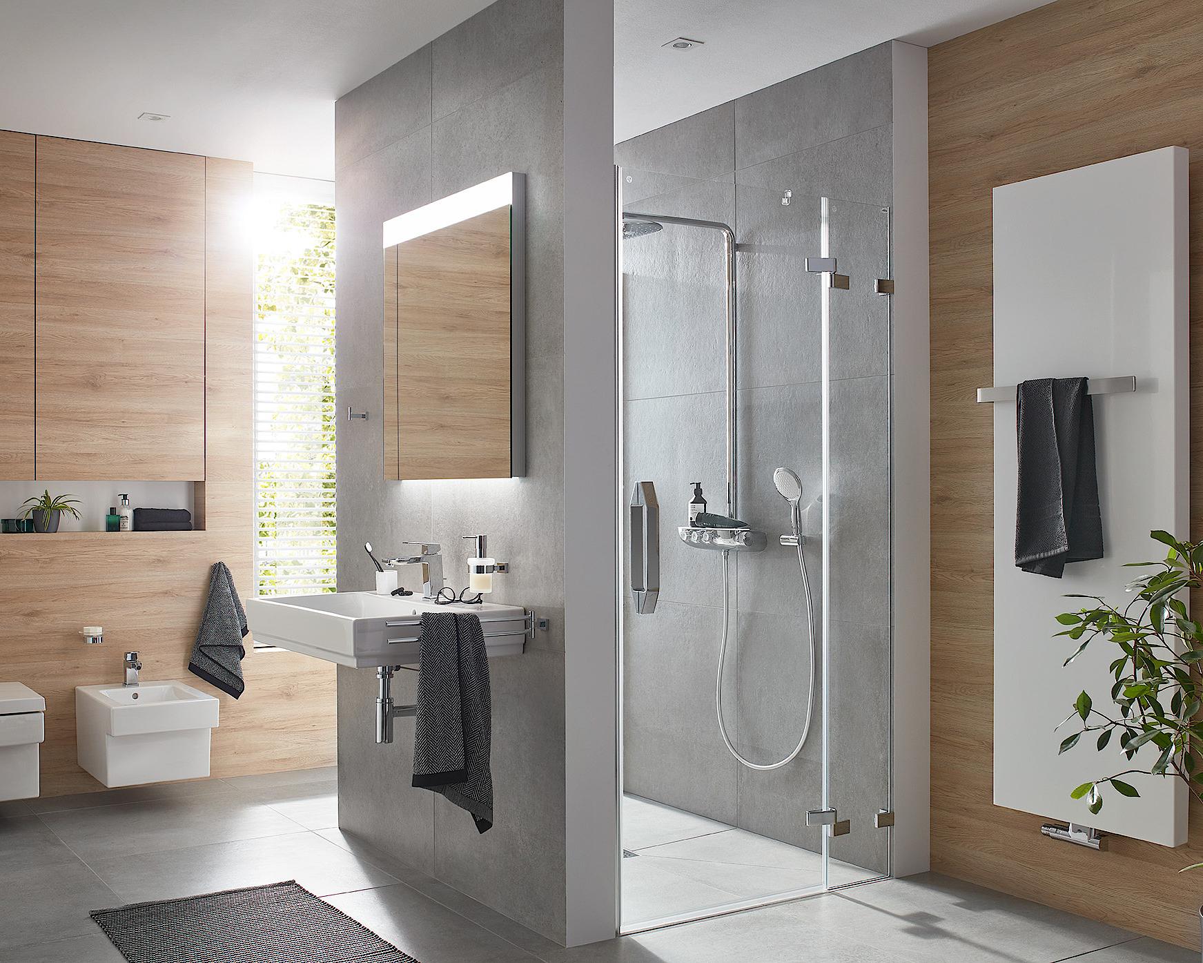 TUSCA single panel hinged door with fixed panel with wall hinge Kermi hinged shower enclosure, TUSCA single panel hinged door with fixed panel with wall hinge