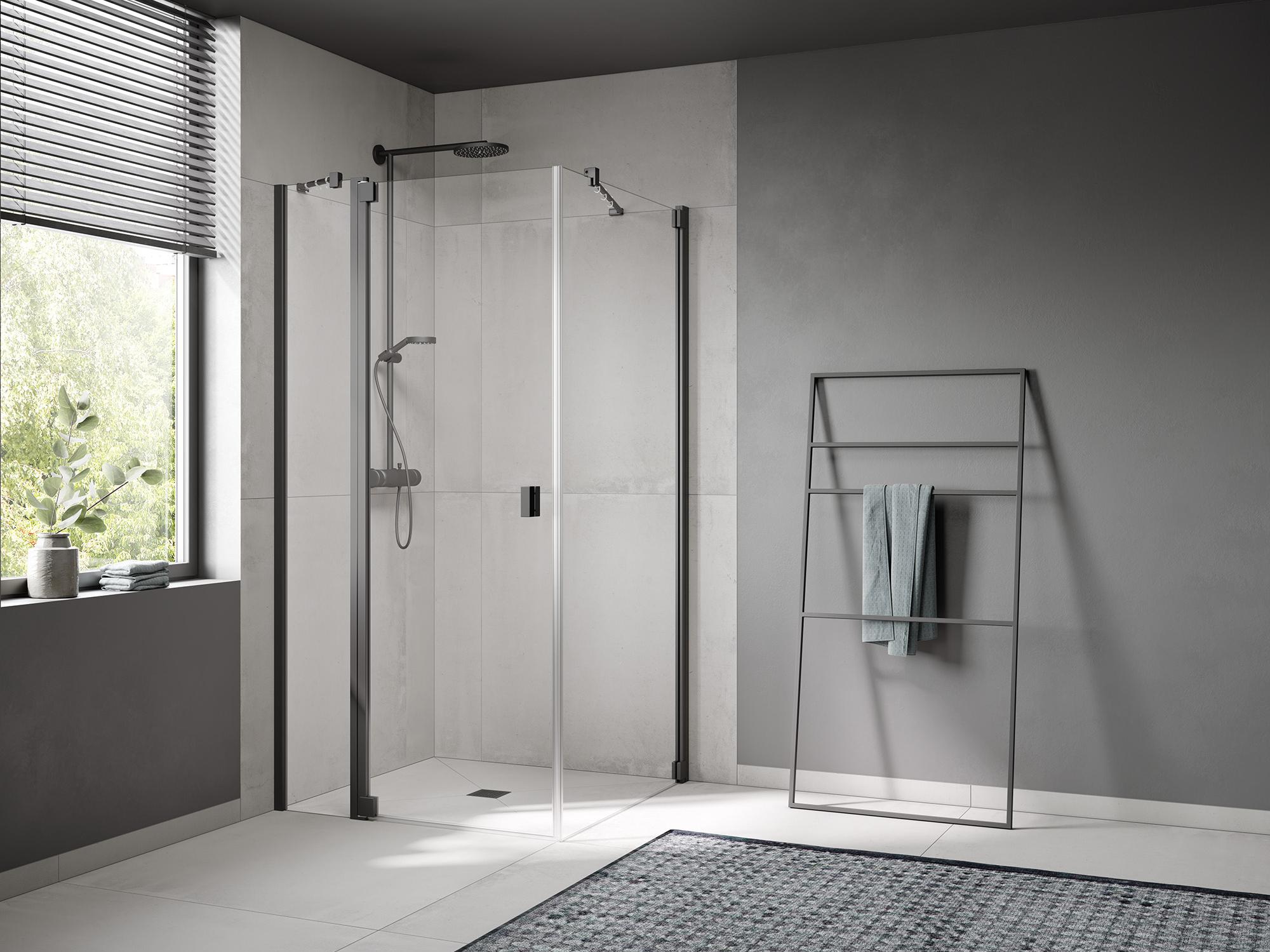 Kermi profile shower enclosure, RAYA single panel hinged door with fixed panel