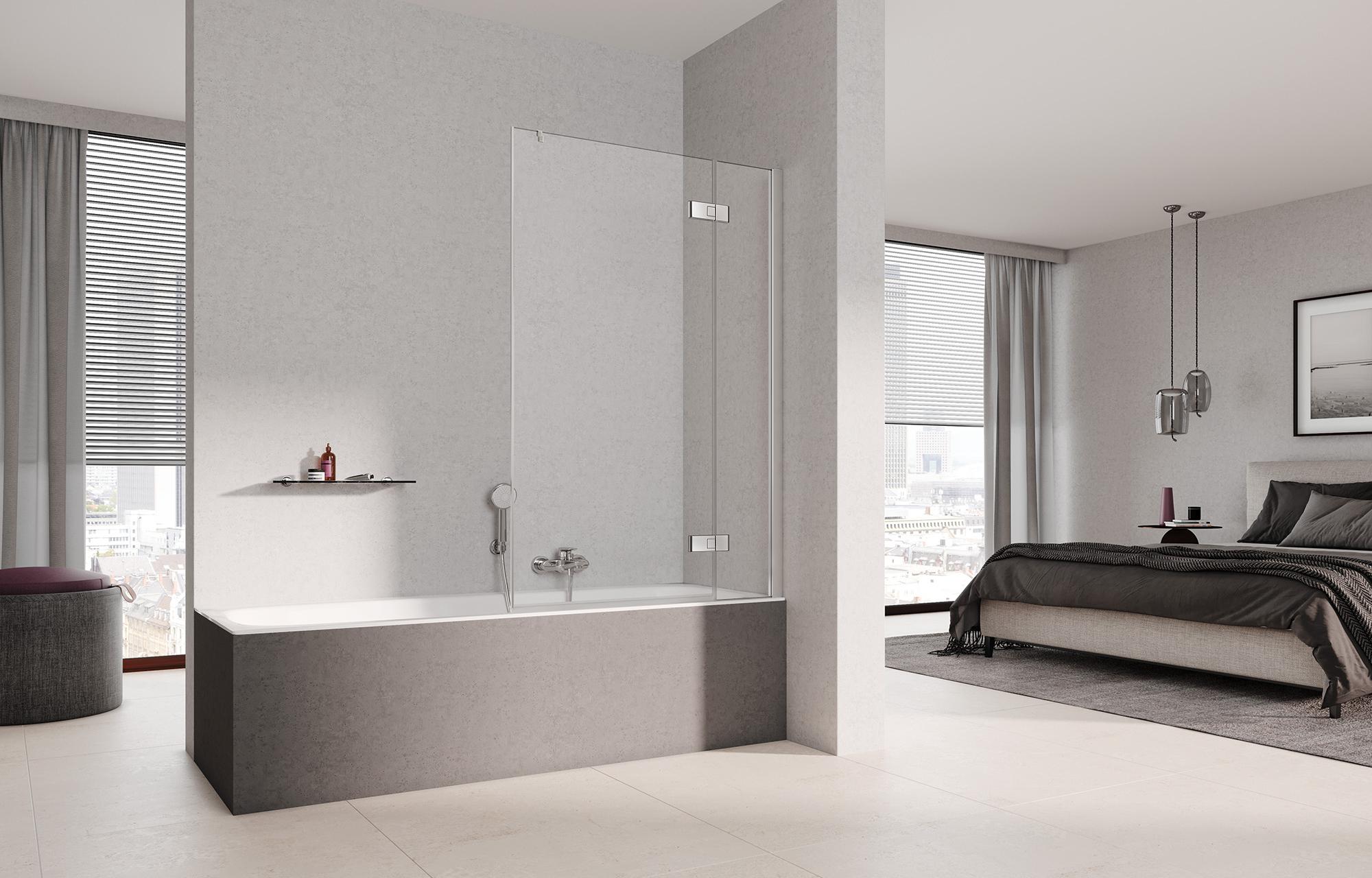 Kermi badopzetwand MENA WALK-IN Wall met muurprofiel met vast segment onder een hoek