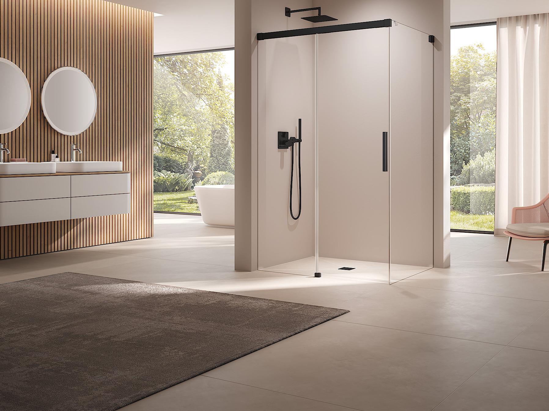 Kermi profile shower enclosure NICA off-floor two-part sliding door with fixed panel without wall profile