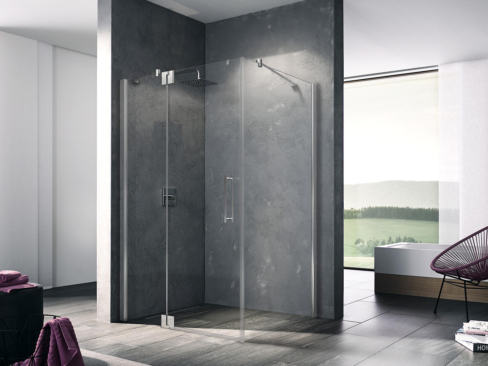 Kermi hinged shower enclosure, PASA XP single panel hinged door with fixed panel