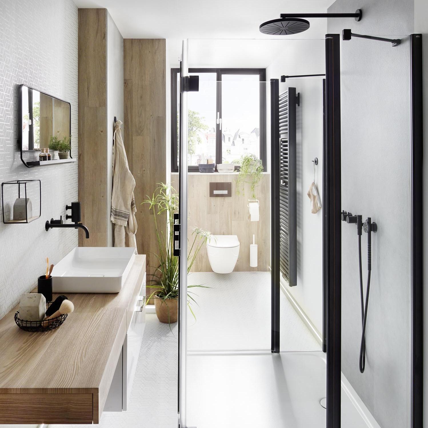 Paroi de douche à profilé Kermi avec portes pivotantes repliables LIGA et montage en U Noir 