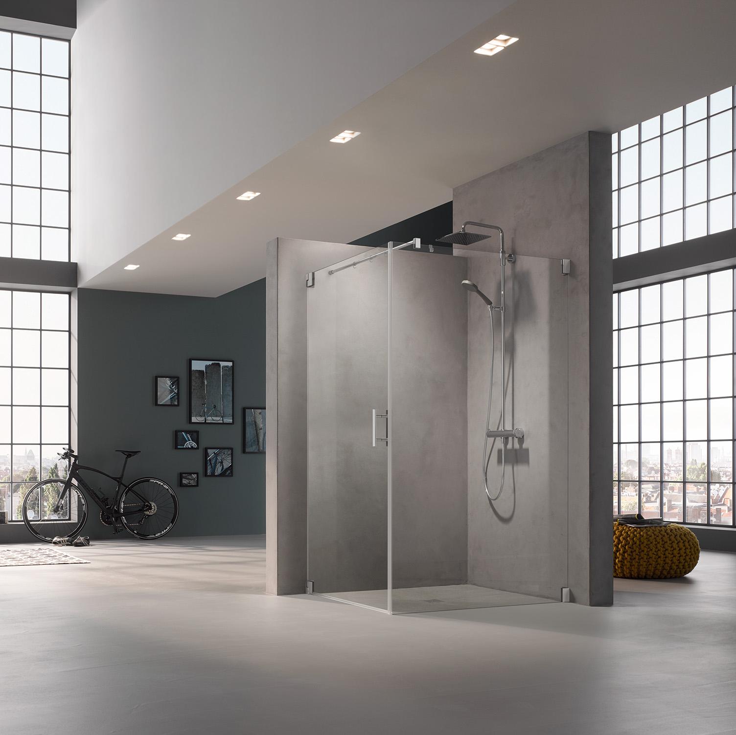 Pantový sprchový kout Kermi FILIA 1-křídlé kyvné dveře a boční stěna