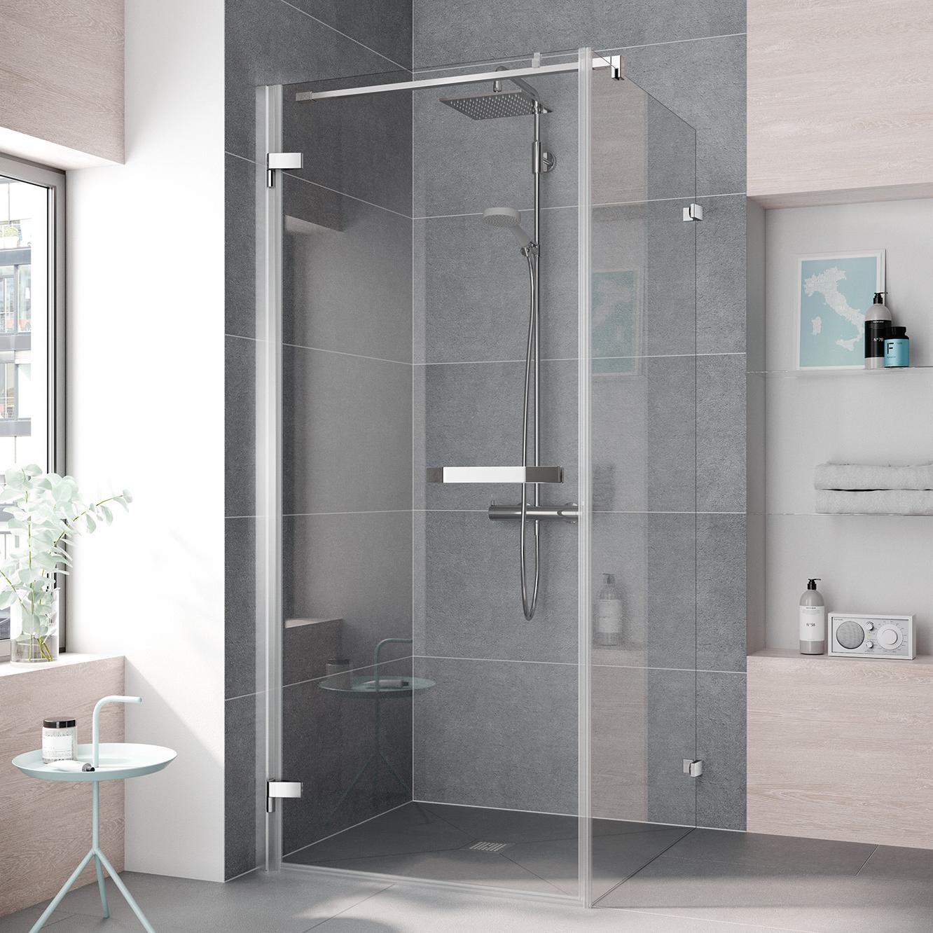 Kermi hinged shower enclosure, TUSCA single panel hinged door with hinge and wall profile