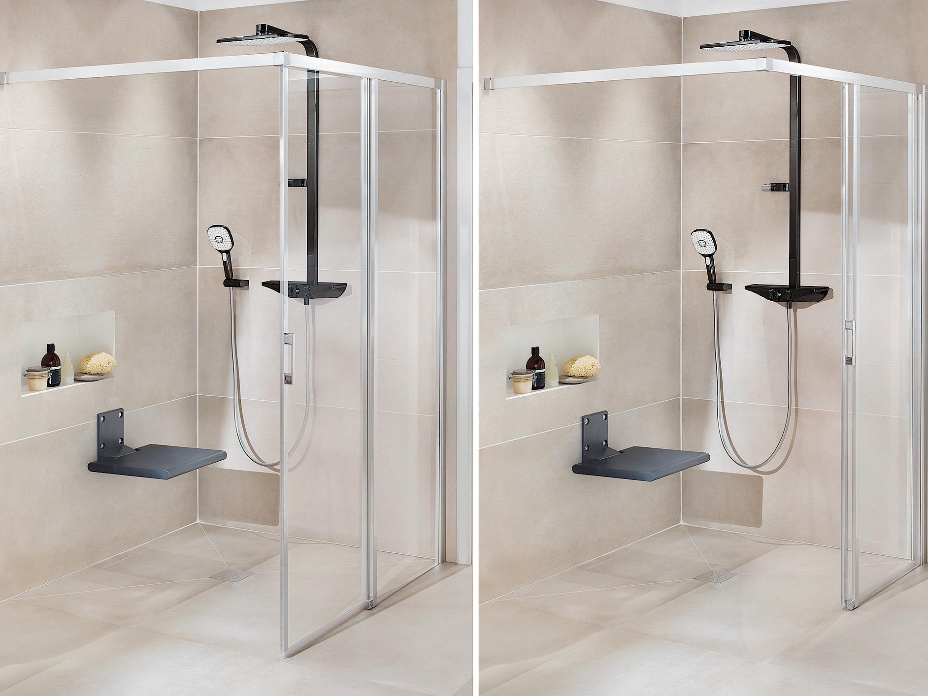 Paroi de douche à profilé Kermi avec porte coulissante LIGA Walk-In Wall accessible aux PMR