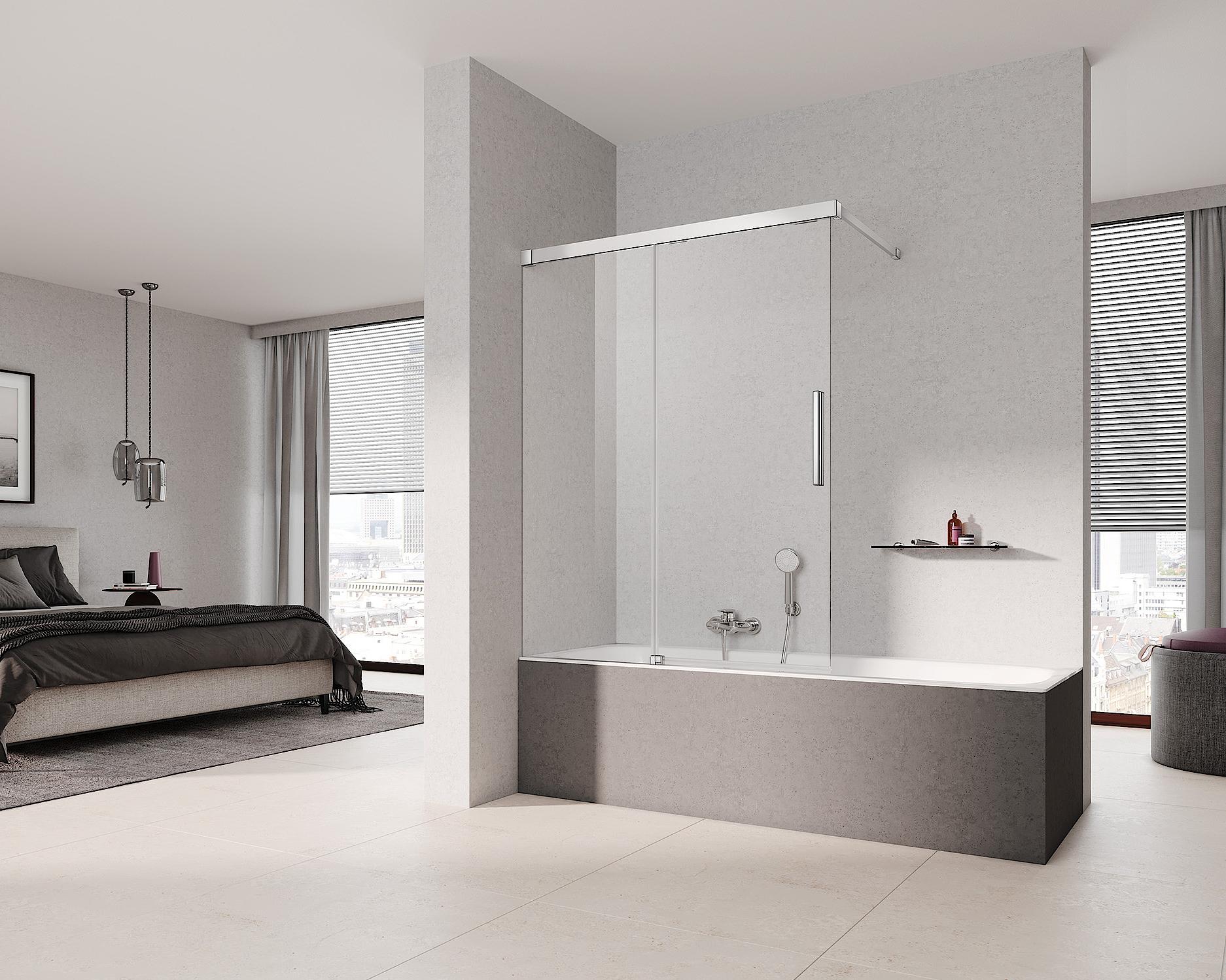NICA two-part sliding door with fixed panel without wall profile Kermi profile shower enclosure, NICA two-part sliding door with fixed panel without wall profile