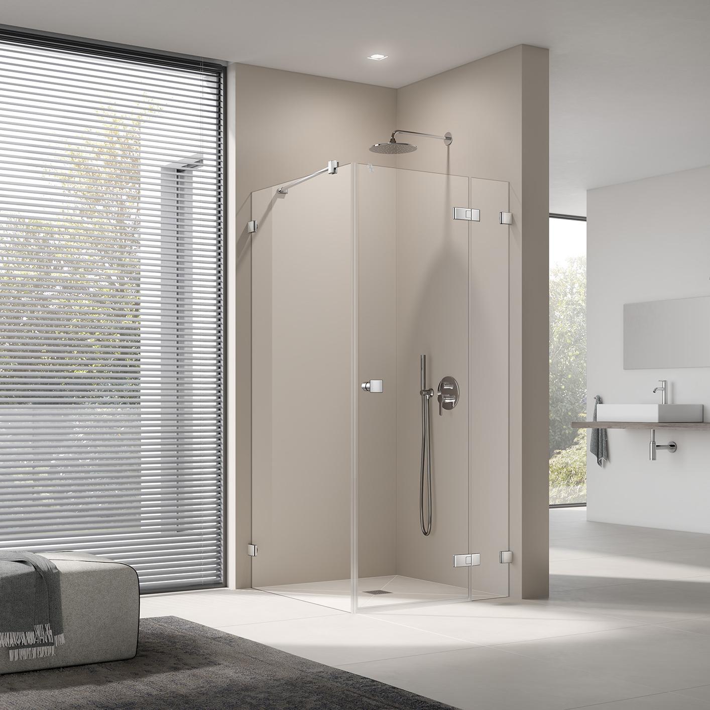 Kermi shower enclosure, MENA single panel hinged door with fixed panel with wall hinge