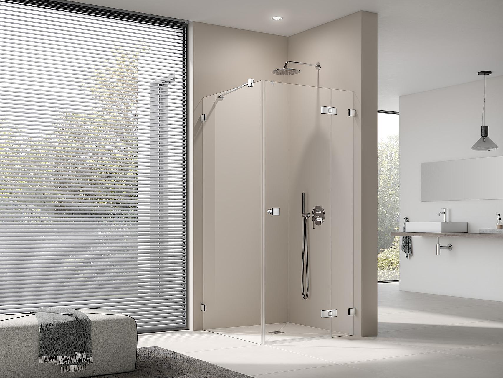 Kermi shower enclosure, MENA single panel hinged door with fixed panel with wall hinge