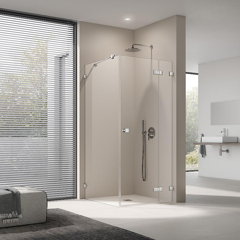 Kermi shower enclosure, MENA single panel hinged door with fixed panel with wall hinge