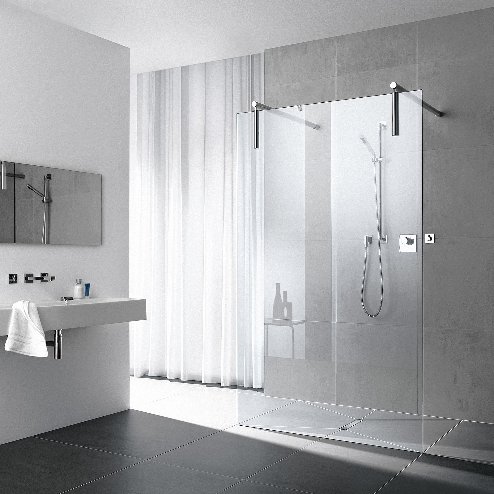 Kermi Walk-In-Duschkabine WALK-IN XS Free Stabilisierung Wand