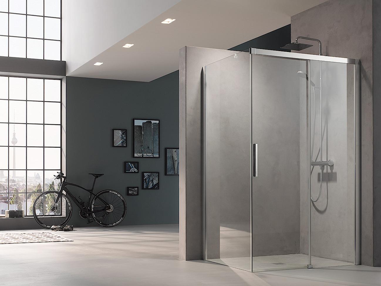 Kermi profile shower enclosure NICA off-floor two-part sliding door with fixed panel and wall profile