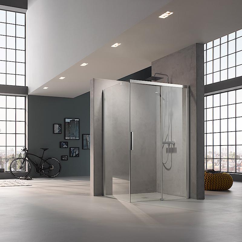 Kermi profile shower enclosure NICA off-floor two-part sliding door with fixed panel and wall profile