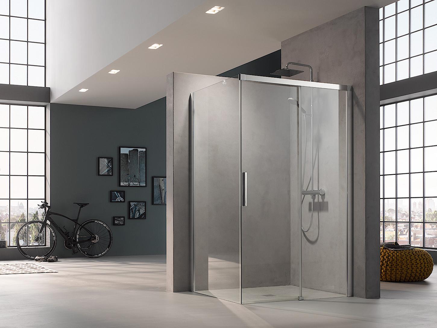 Kermi profile shower enclosure NICA off-floor two-part sliding door with fixed panel and wall profile