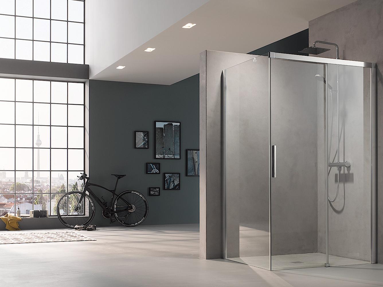 Kermi profile shower enclosure NICA off-floor two-part sliding door with fixed panel and wall profile