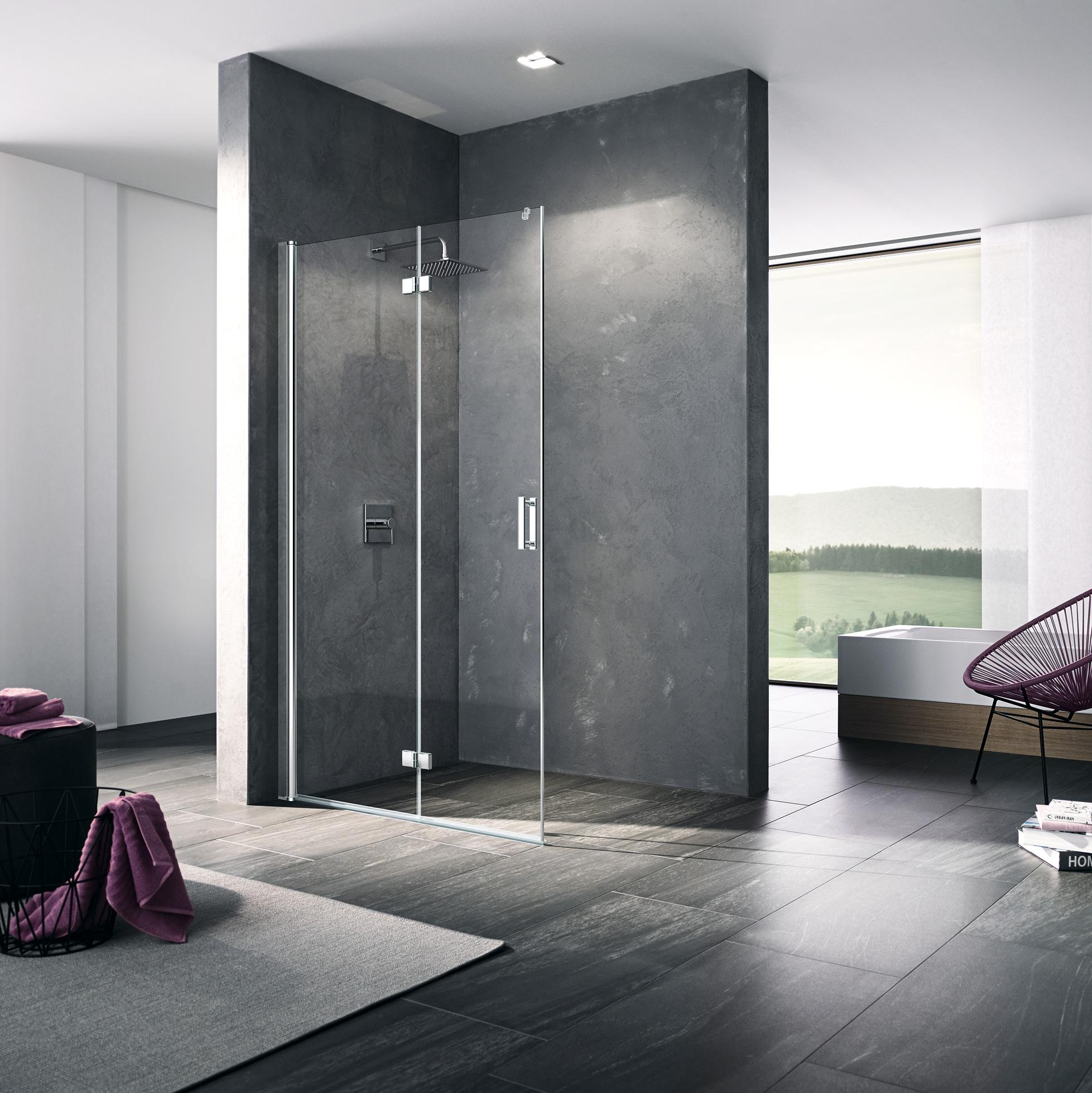 Paroi de douche Kermi avec porte pivotante repliable DIGA WALK-IN Wall