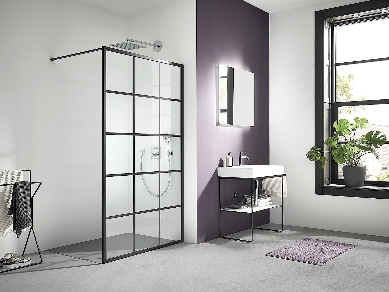 Kermi Walk-In shower enclosure, WALK-IN XD Wall with loft print