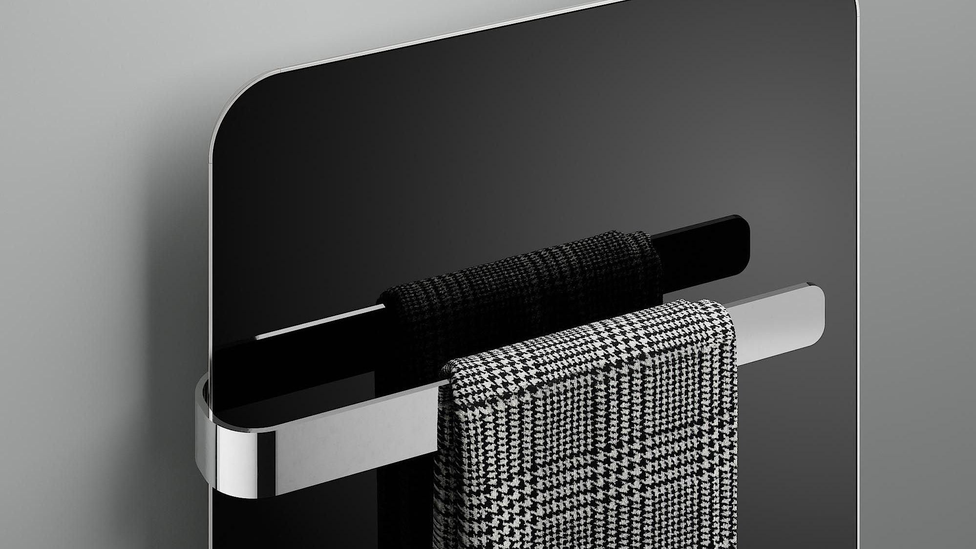 „Kermi Elveo“ išskirtinio dizaino radiatoriai ir rankšluosčių džiovintuvų kabykla rankšluosčiams.