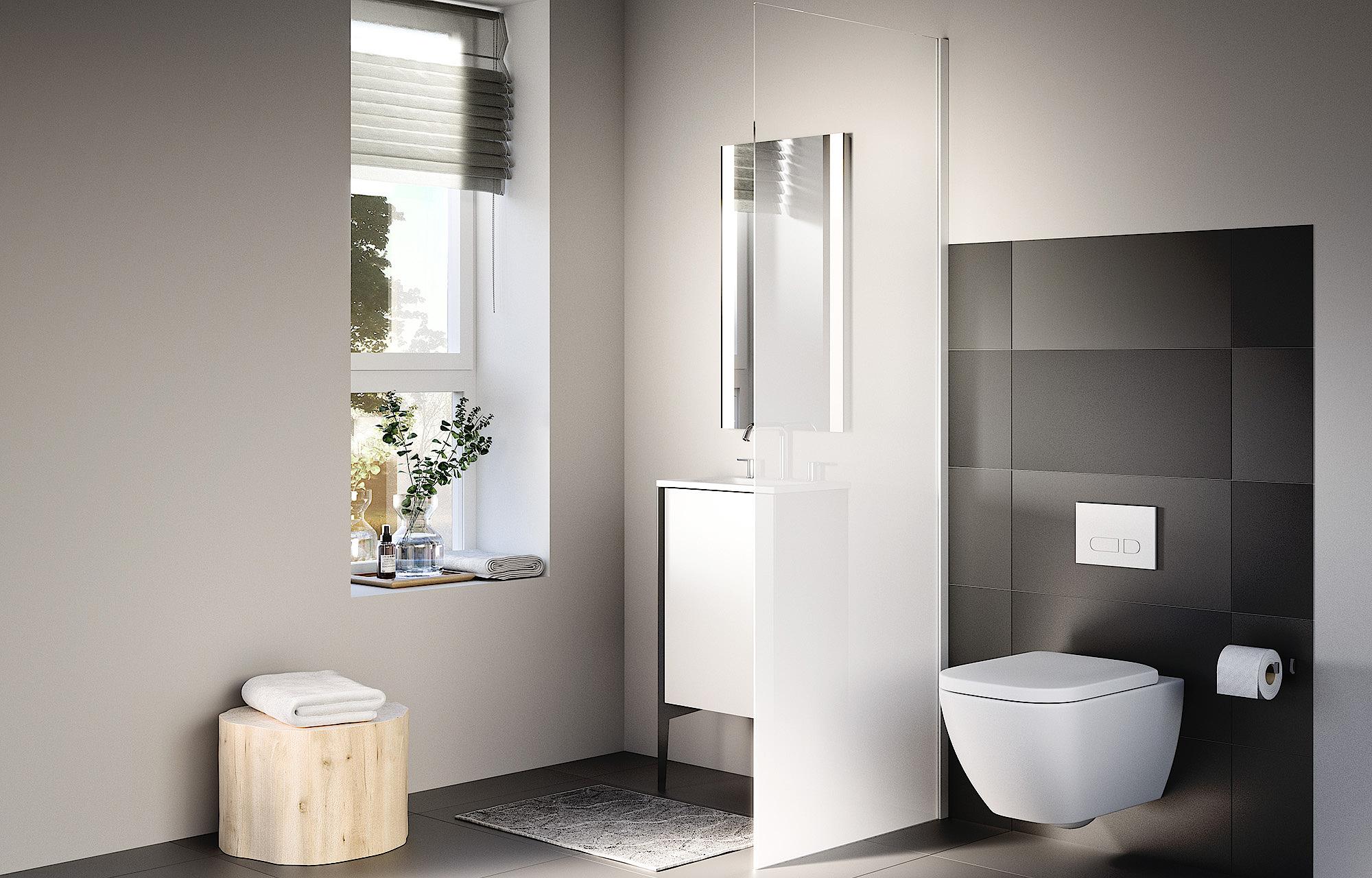 Paroi de douche Kermi Walk-In avec WALK-IN-XC Wall comme séparateur d’espace