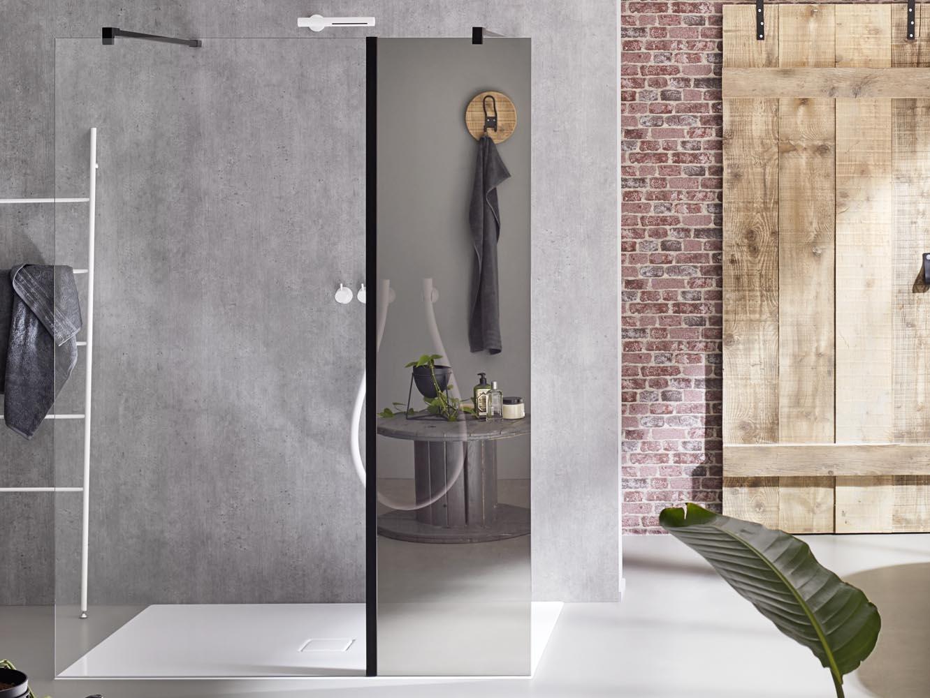 Paroi de douche Walk-In Kermi WALK-IN-XB avec verre miroir noir