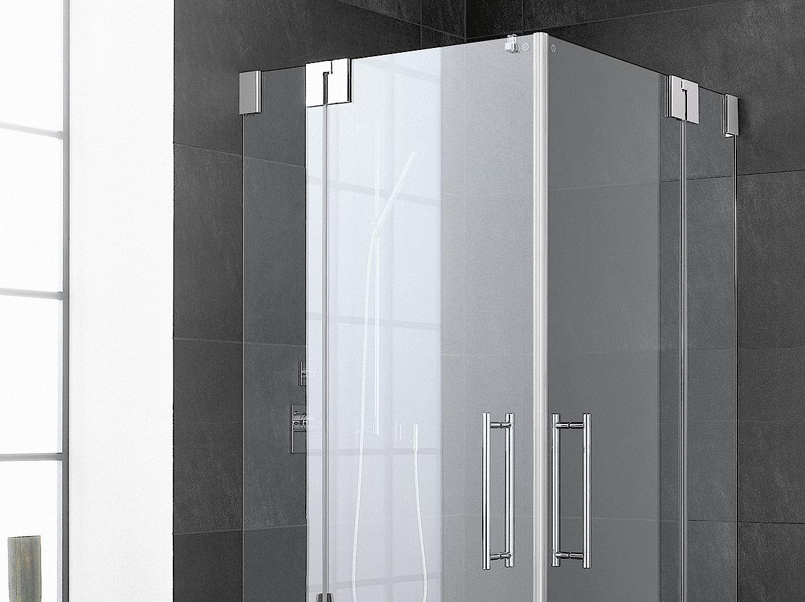 Zawiasowa kabina prysznicowa Kermi PASA, wejście narożne 2-częściowe (drzwi wahadłowe z polami stałymi) – 1 połowa