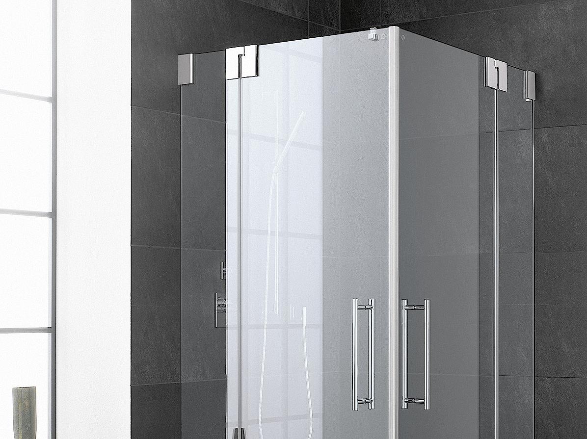 Zawiasowa kabina prysznicowa Kermi PASA, wejście narożne 2-częściowe (drzwi wahadłowe z polami stałymi) – 1 połowa