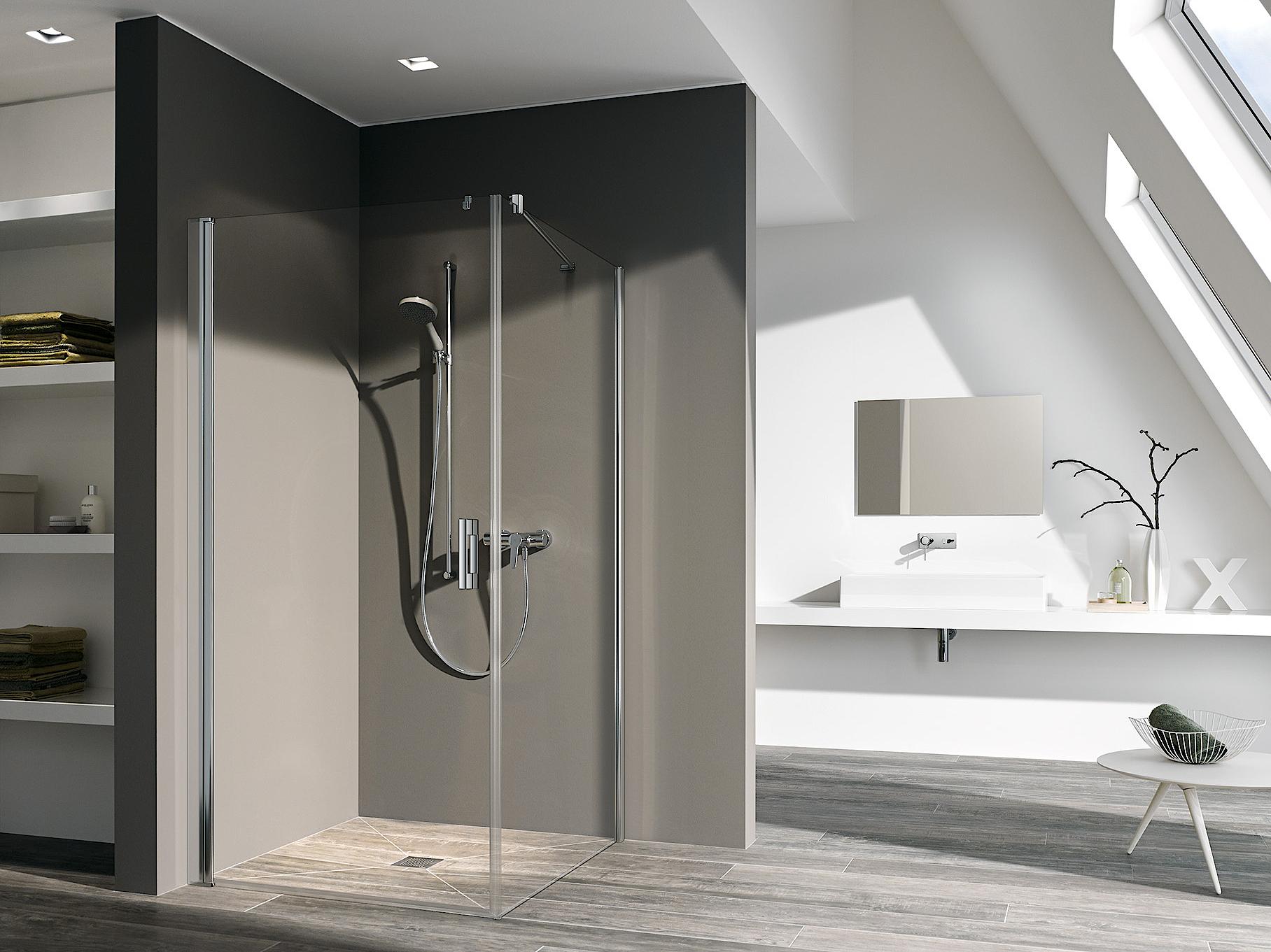 Paroi de douche à profilé Kermi avec porte pivotante PEGA à 1 vantail