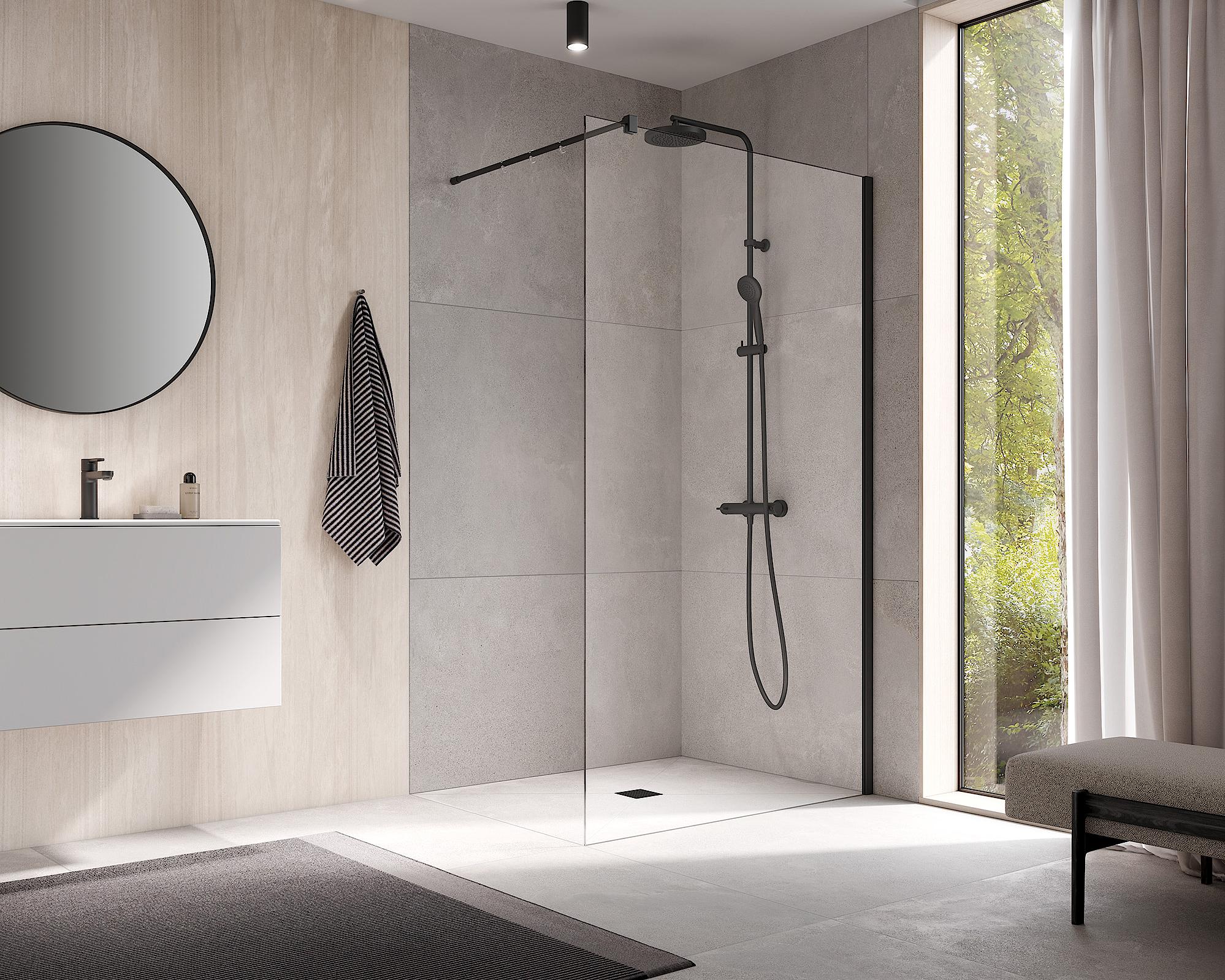 Kermi Walk-In shower enclosure WALK-IN XB Wall Black