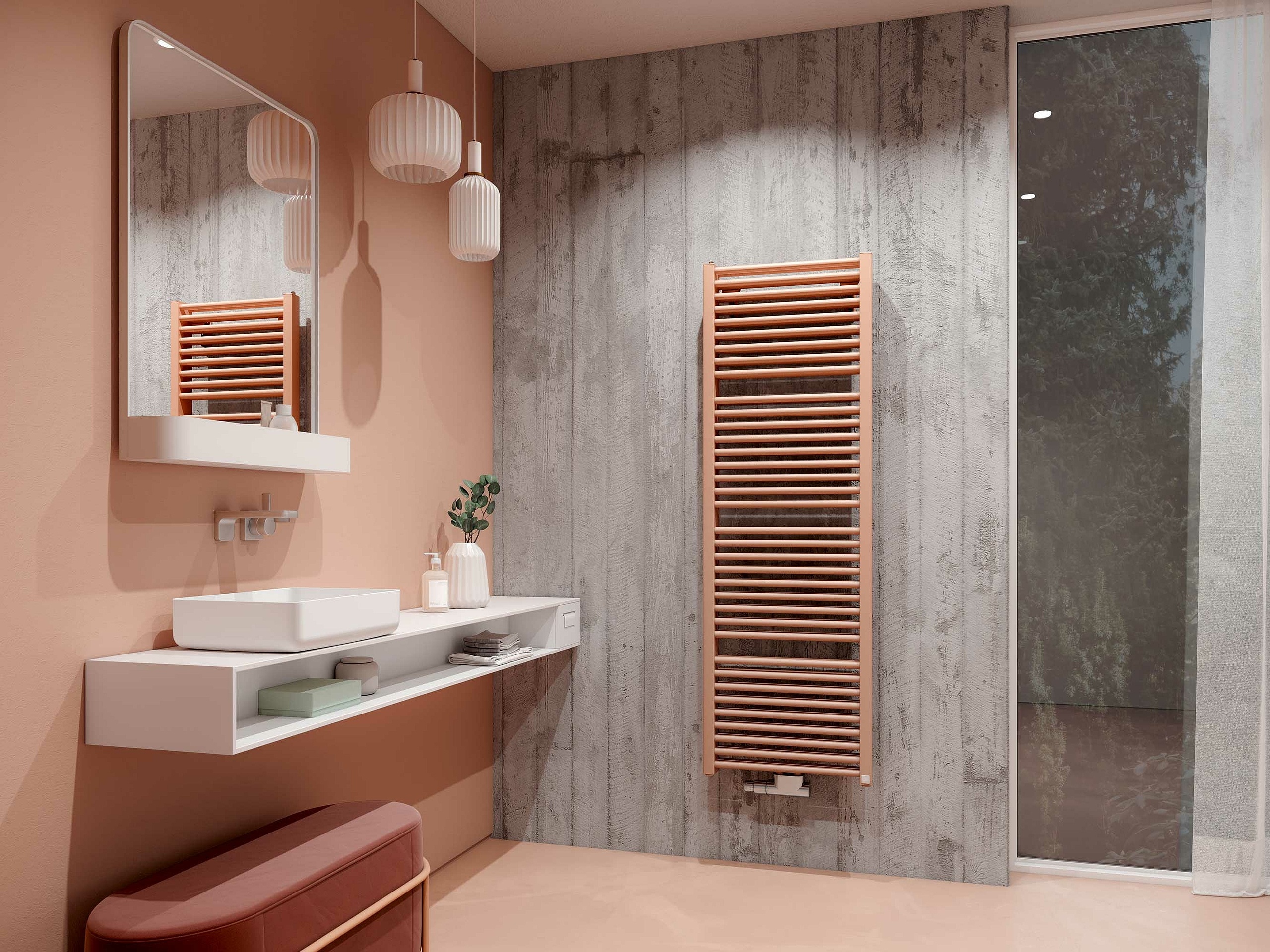 Radiatore da bagno e di design Kermi Duett – design moderno per il calore del bagno con doppia potenza.