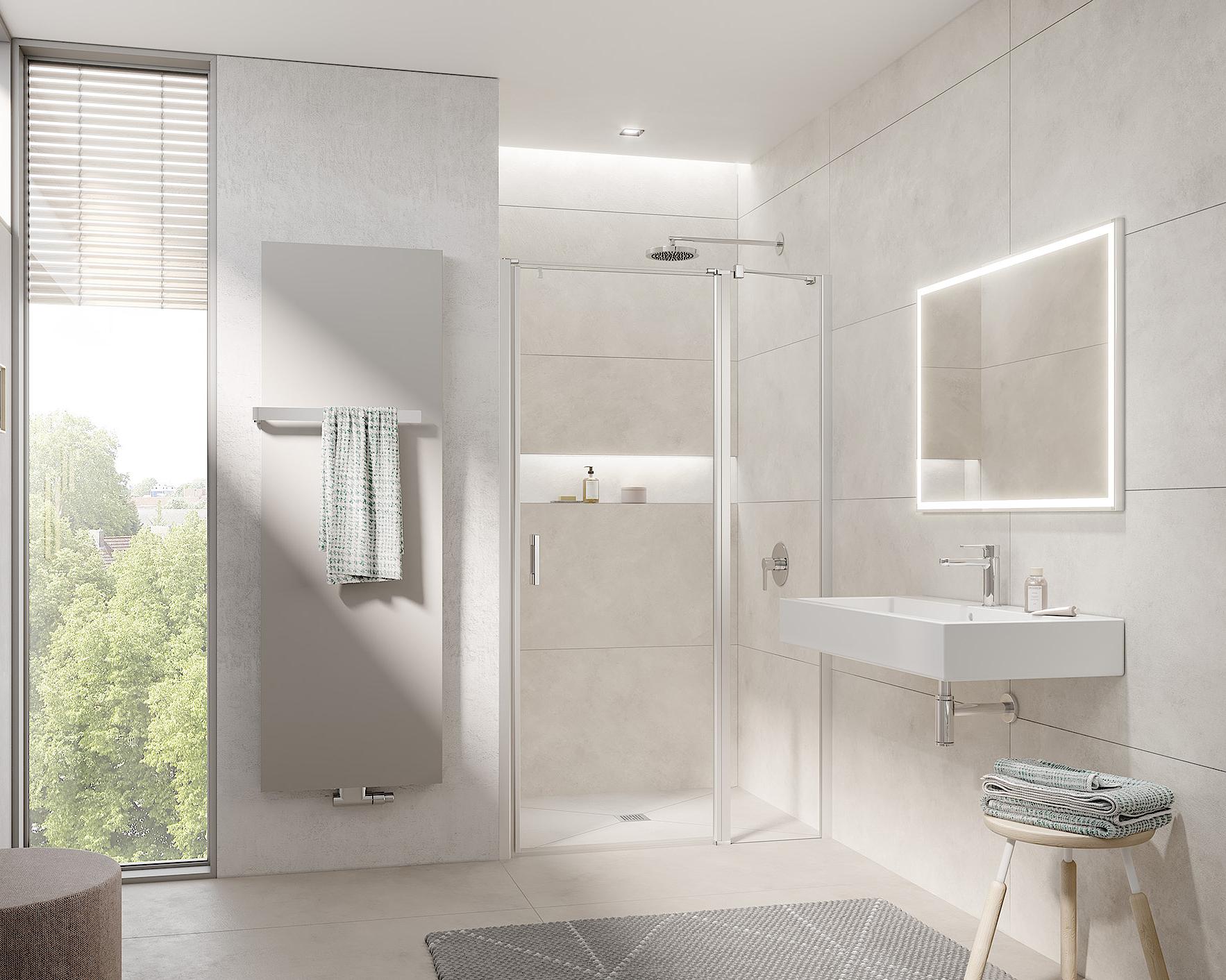 LIGA single-panel hinged door with fixed panel Kermi profile shower enclosure LIGA single-panel hinged door with fixed panel