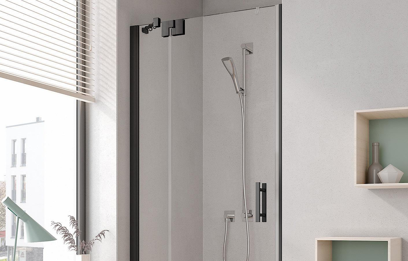 Kermi hinged shower enclosure, FILIA XP single panel hinged door with fixed panel