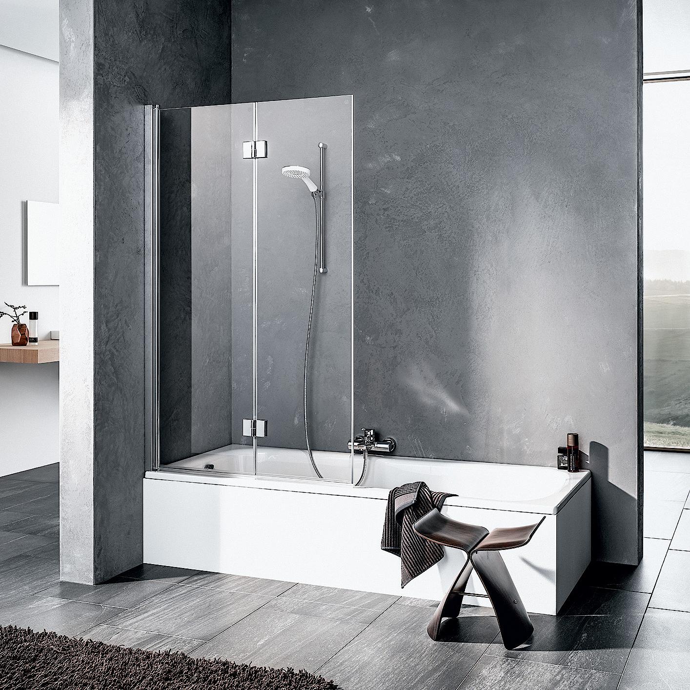 Kermi profile shower enclosure, LIGA two-panel folding screen on bathtub