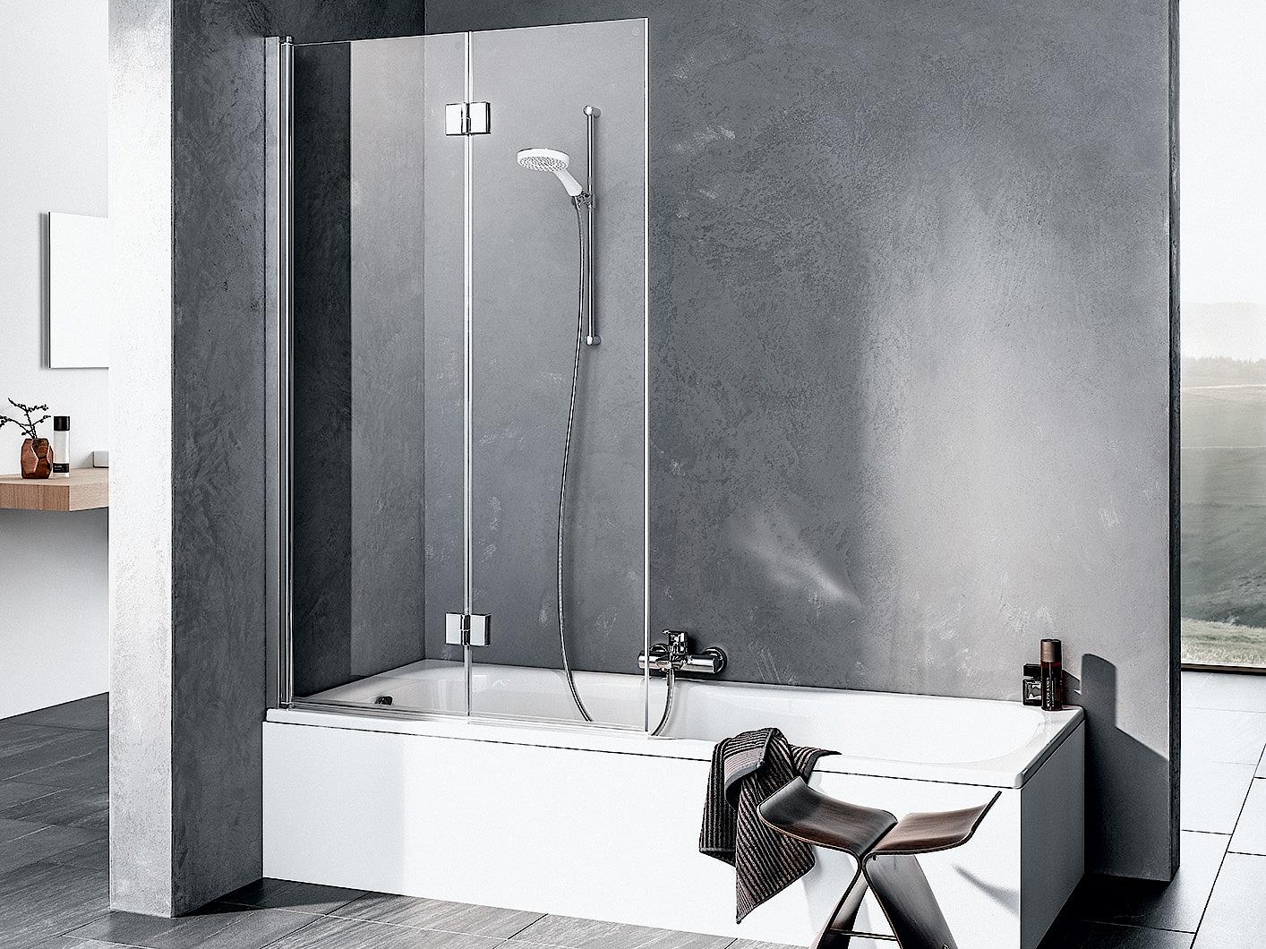 Kermi profile shower enclosure, LIGA two-panel folding screen on bathtub