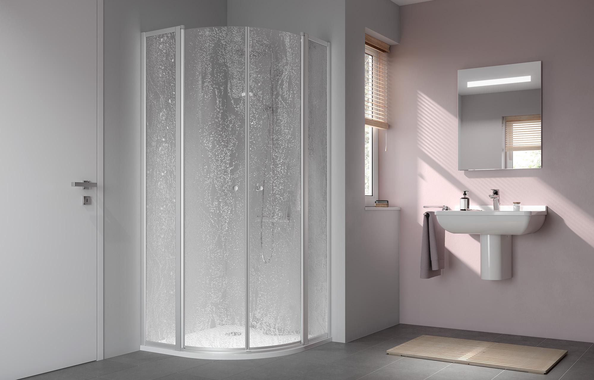 NOVA 2000 quadrant shower enclosure Kermi NOVA 2000 quadrant shower enclosure (two-part hinged doors with fixed panels)