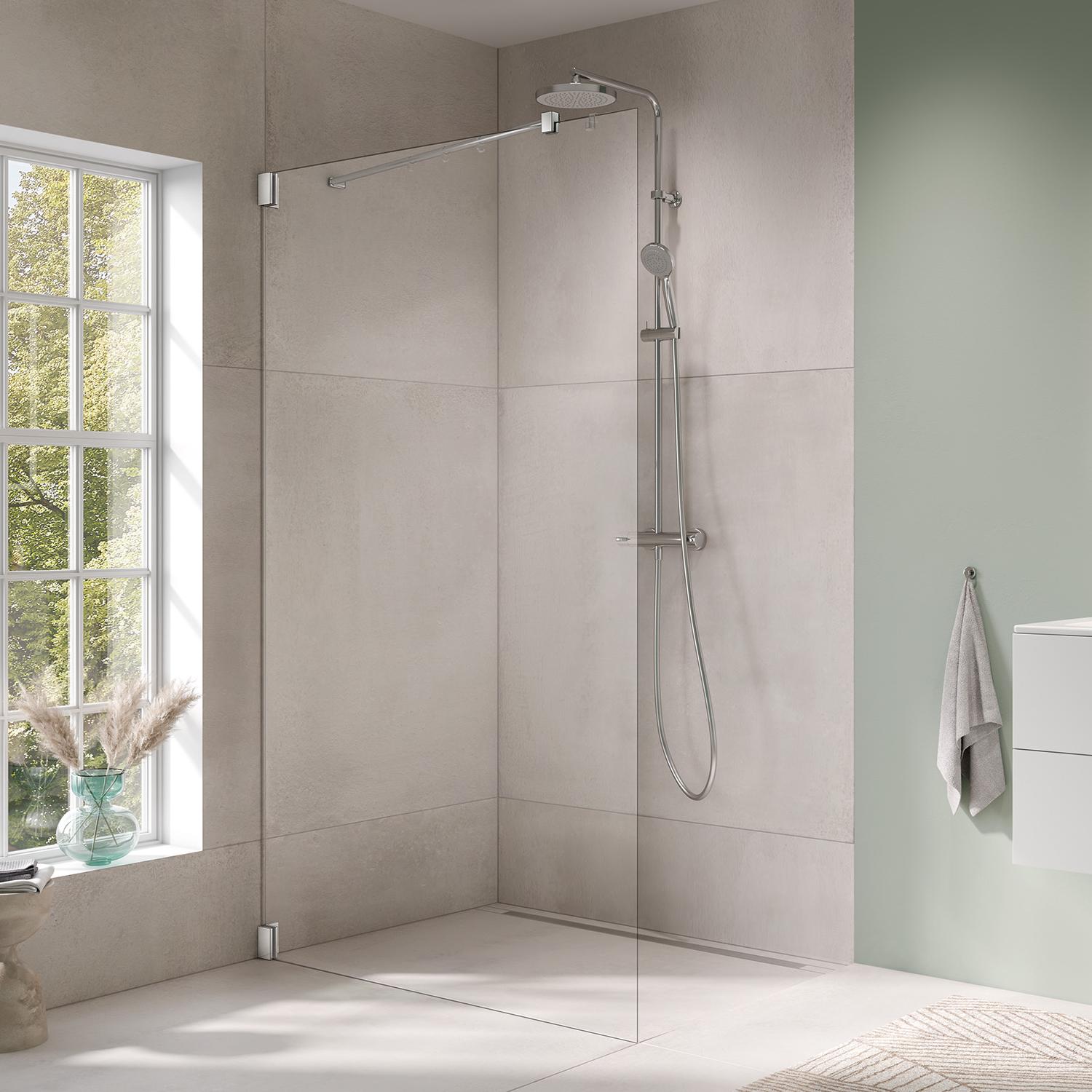 Paroi de douche à charnière Kermi avec FILIA WALK-IN Wall avec stabilisateur 45°