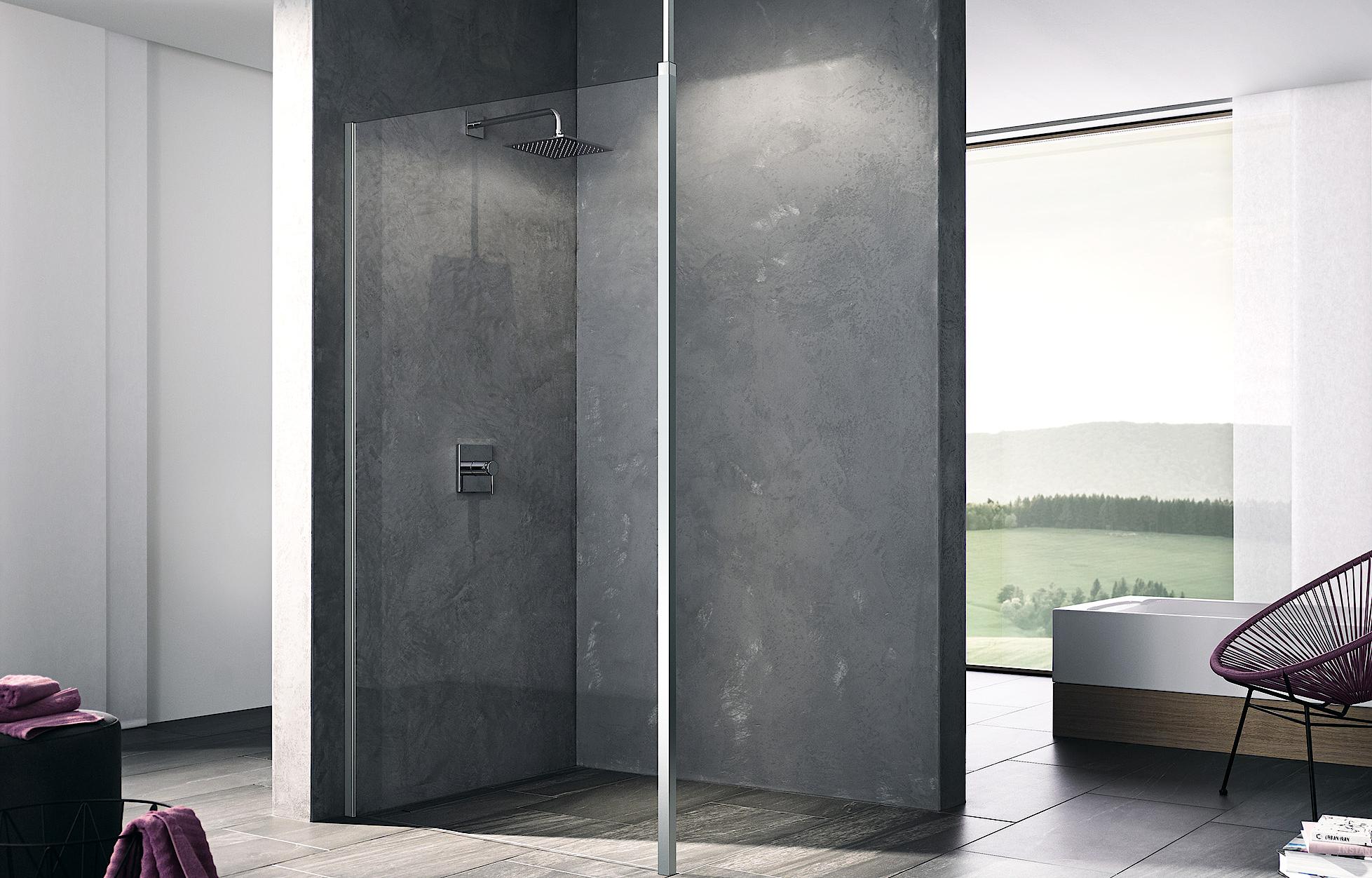 Box doccia Kermi WALK-IN XB Wall con stabilizzazione variabile soffitto