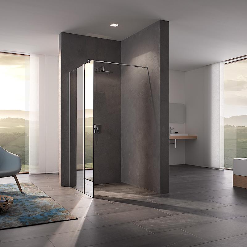 Kermi Walk-In shower enclosure, WALK-IN XB Wall with LINE drain