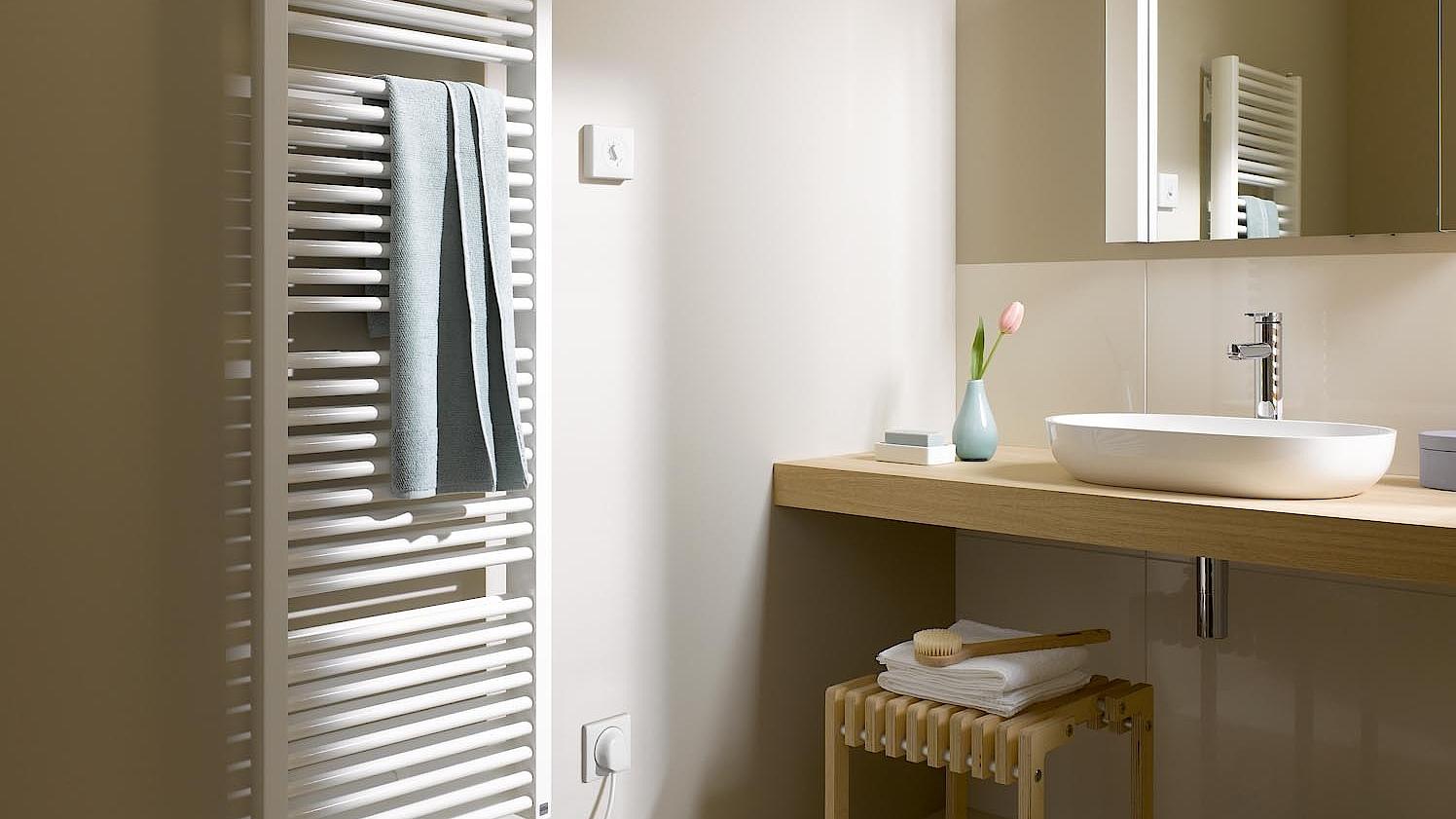 The Kermi Duett designer and bathroom radiator is also available in an electric version.