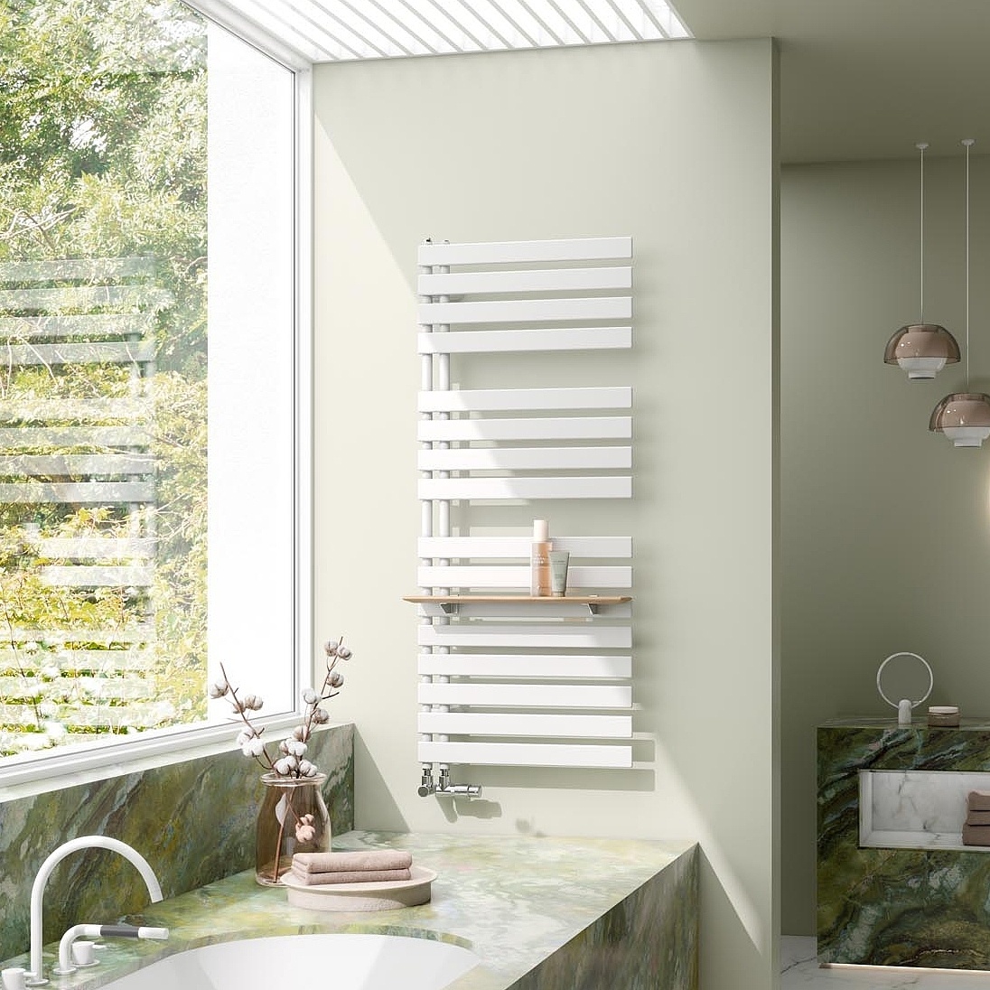 KERMI Credo Half flat design and bathroom radiators – open at the side, with flat transverse pipes.