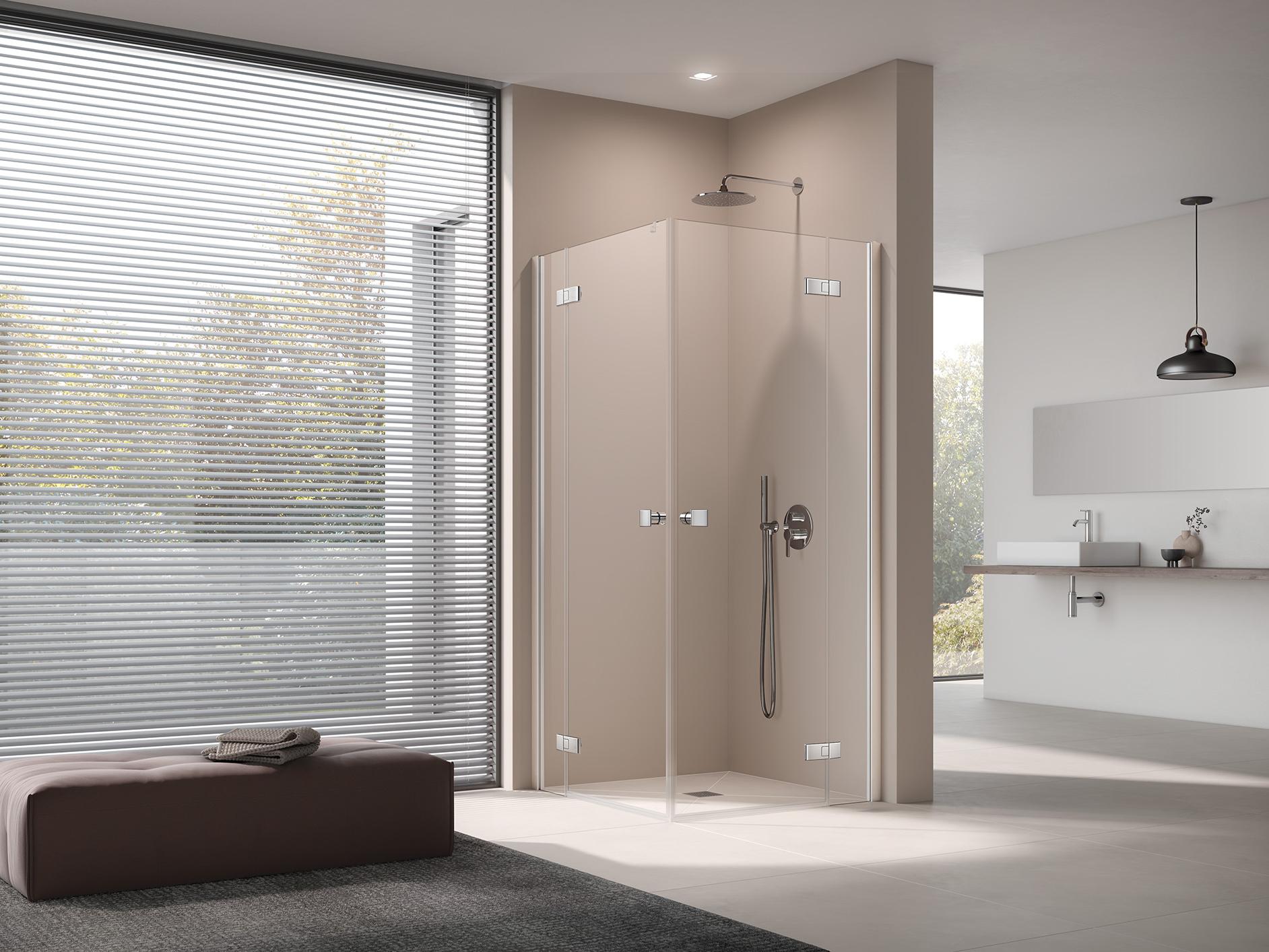 Sprchový kout Kermi MENA – 2-dílný rohový vstup (kyvné dveře s pevnými poli) – poloviční díl se stěnovým profilem