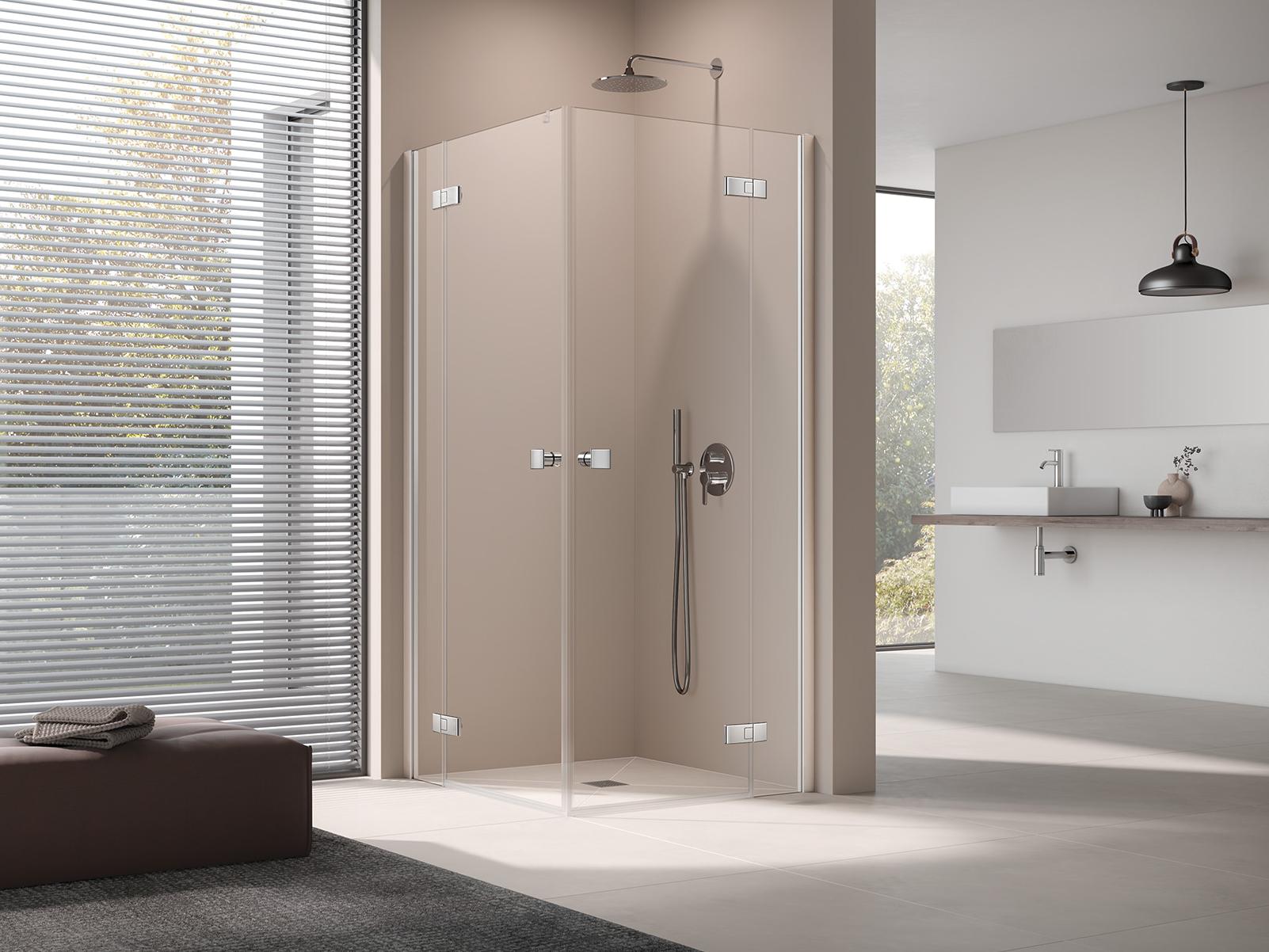 Kermi shower enclosure MENA two-part corner entry (two-part hinged doors with fixed panels) – half part with wall profile