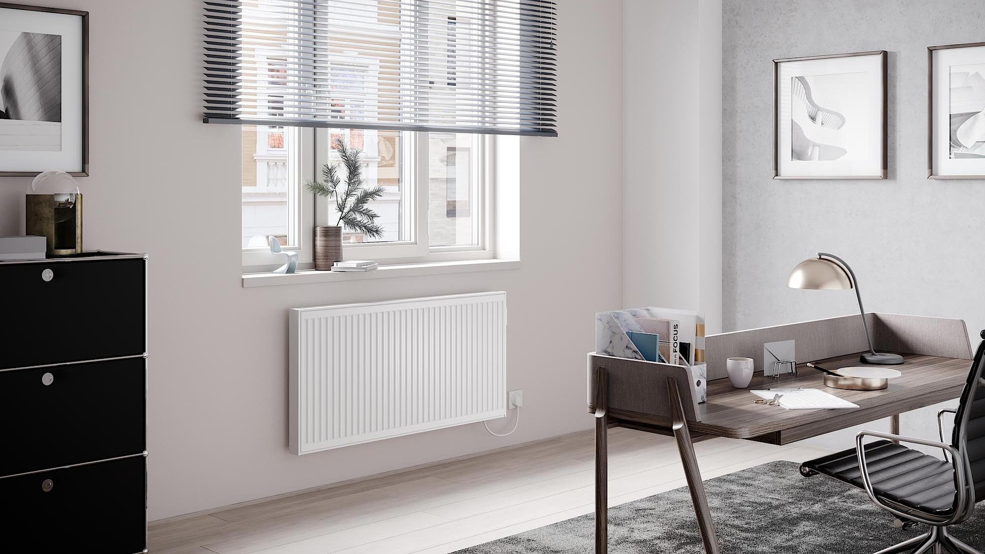 Kermi x-therm +e Profil horizontal electric steel panel radiators with a profiled surface look.