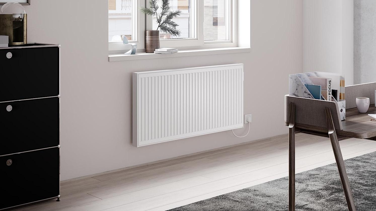 Kermi x-therm +e Profil horizontal electric steel panel radiators with a profiled surface look.