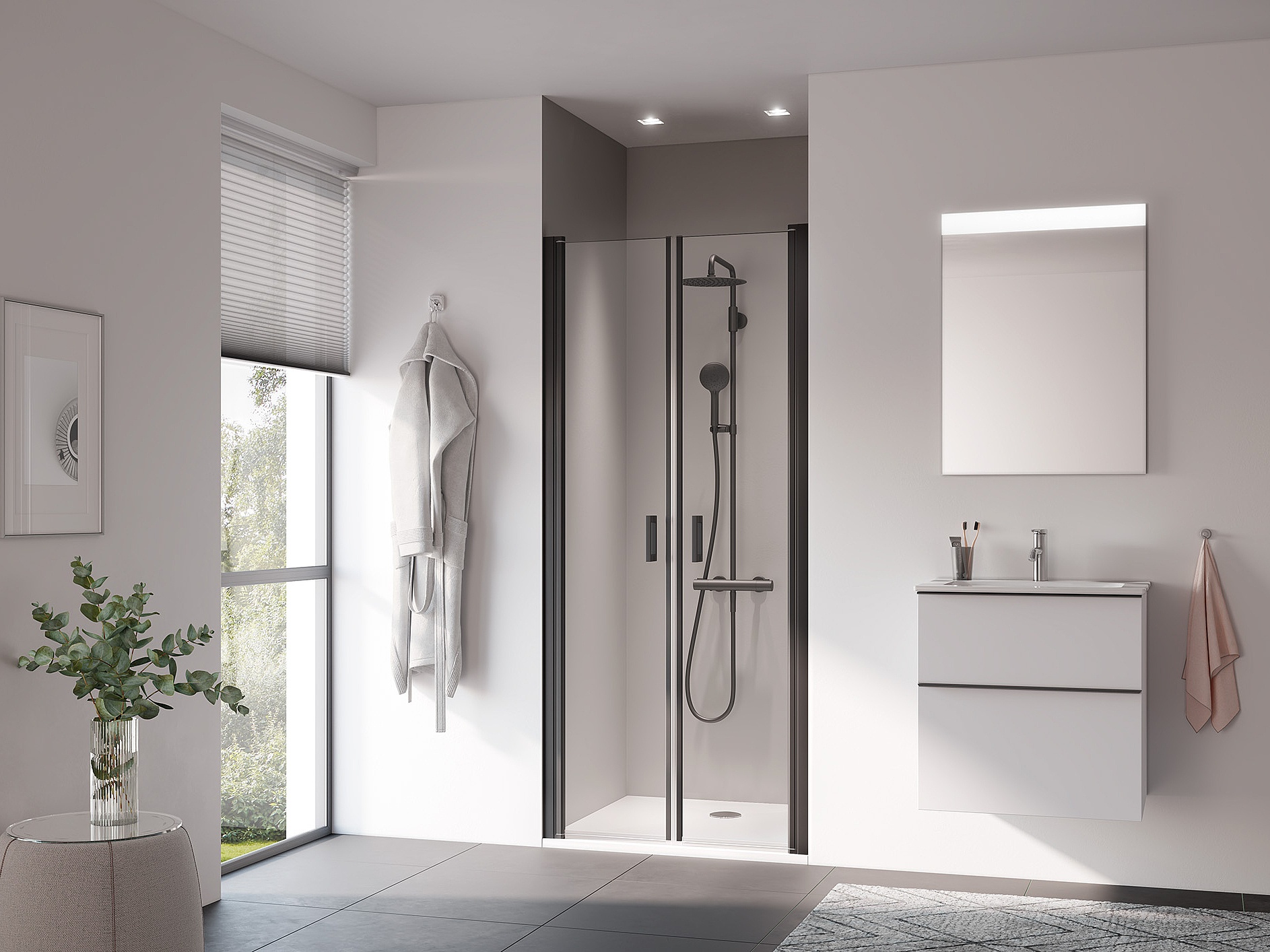 Paroi de douche à profilé Kermi avec porte pivotante CADA XS Noir