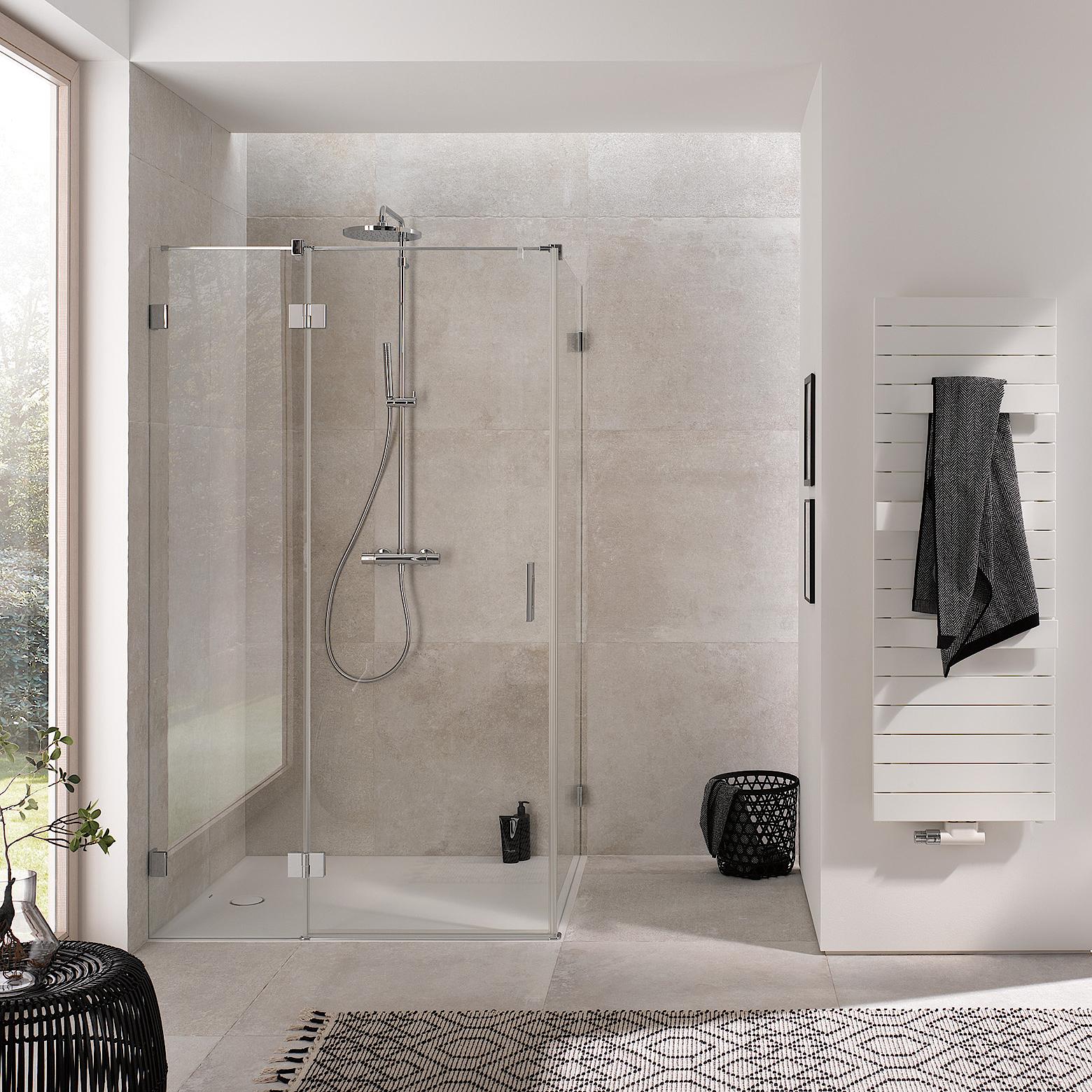 Kermi hinged shower enclosure, LIGA hinged door with fixed panel with wall hinge