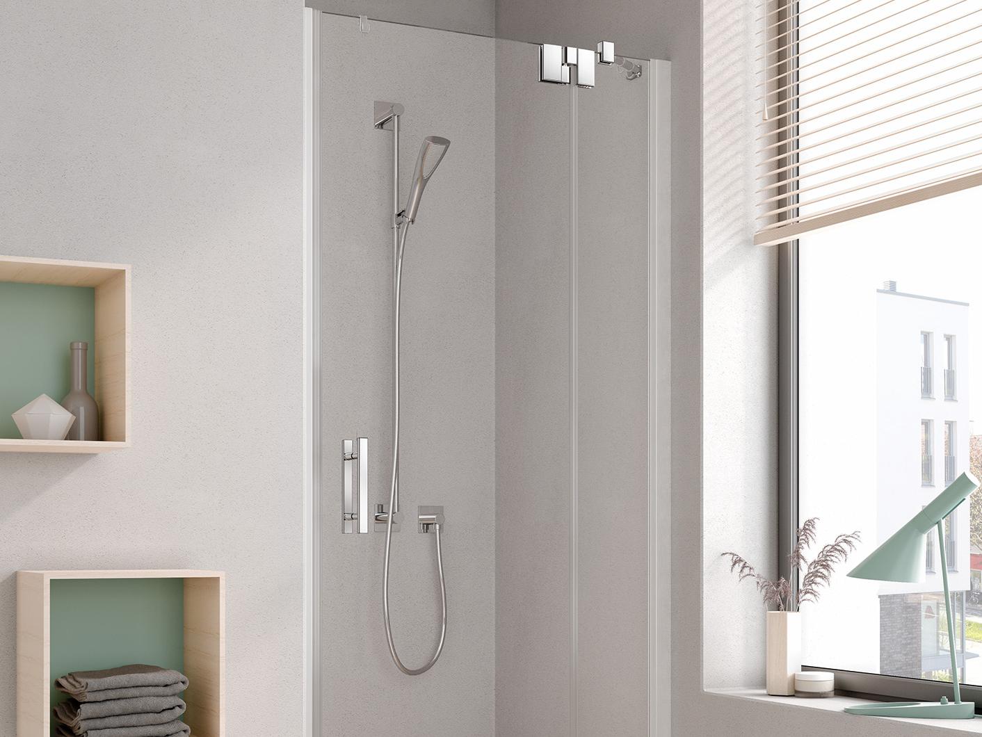FILIA XP single panel hinged door with fixed panel Kermi hinged shower enclosure, FILIA XP single panel hinged door with fixed panel