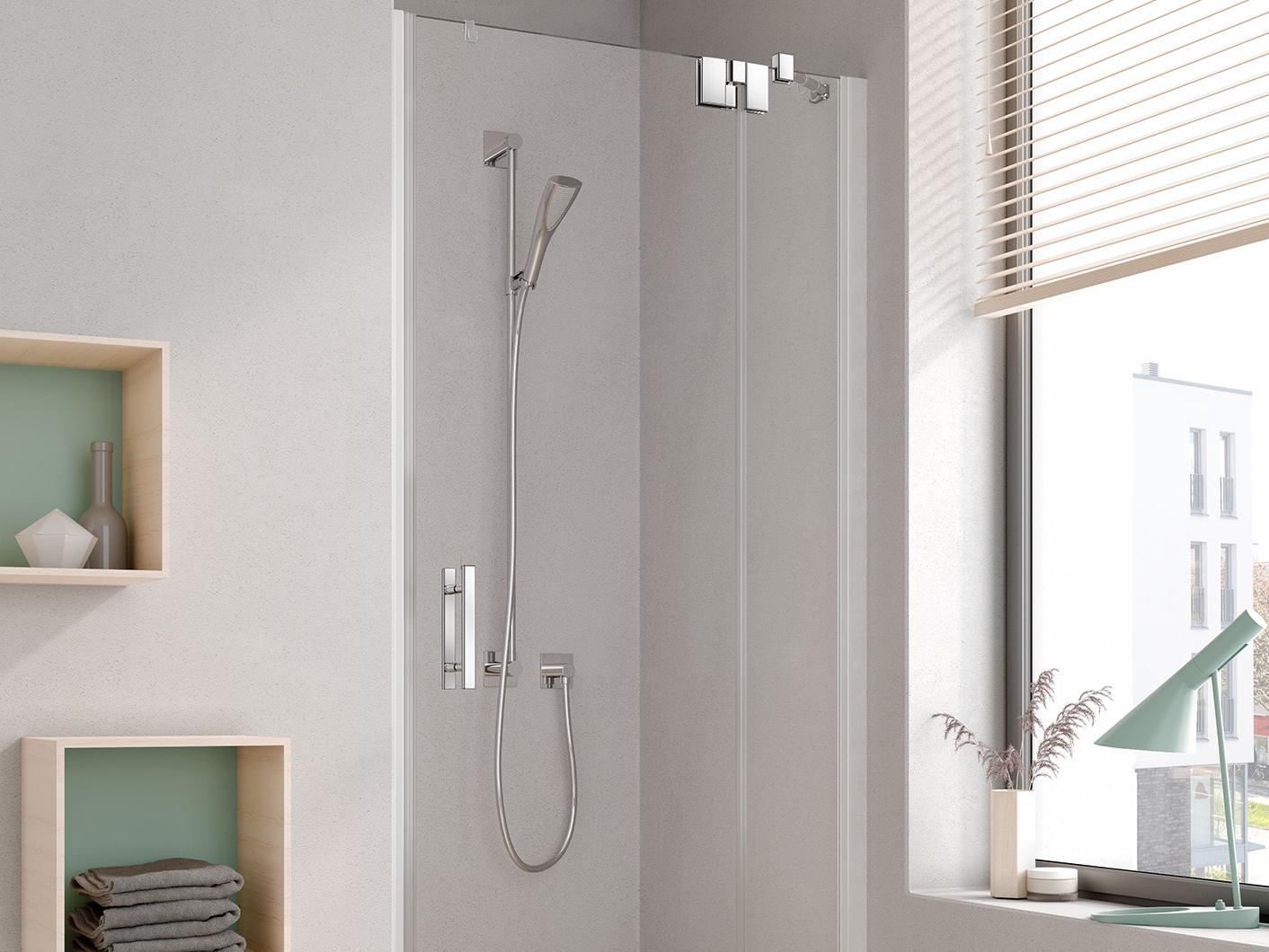 Kermi hinged shower enclosure, FILIA XP single panel hinged door with fixed panel