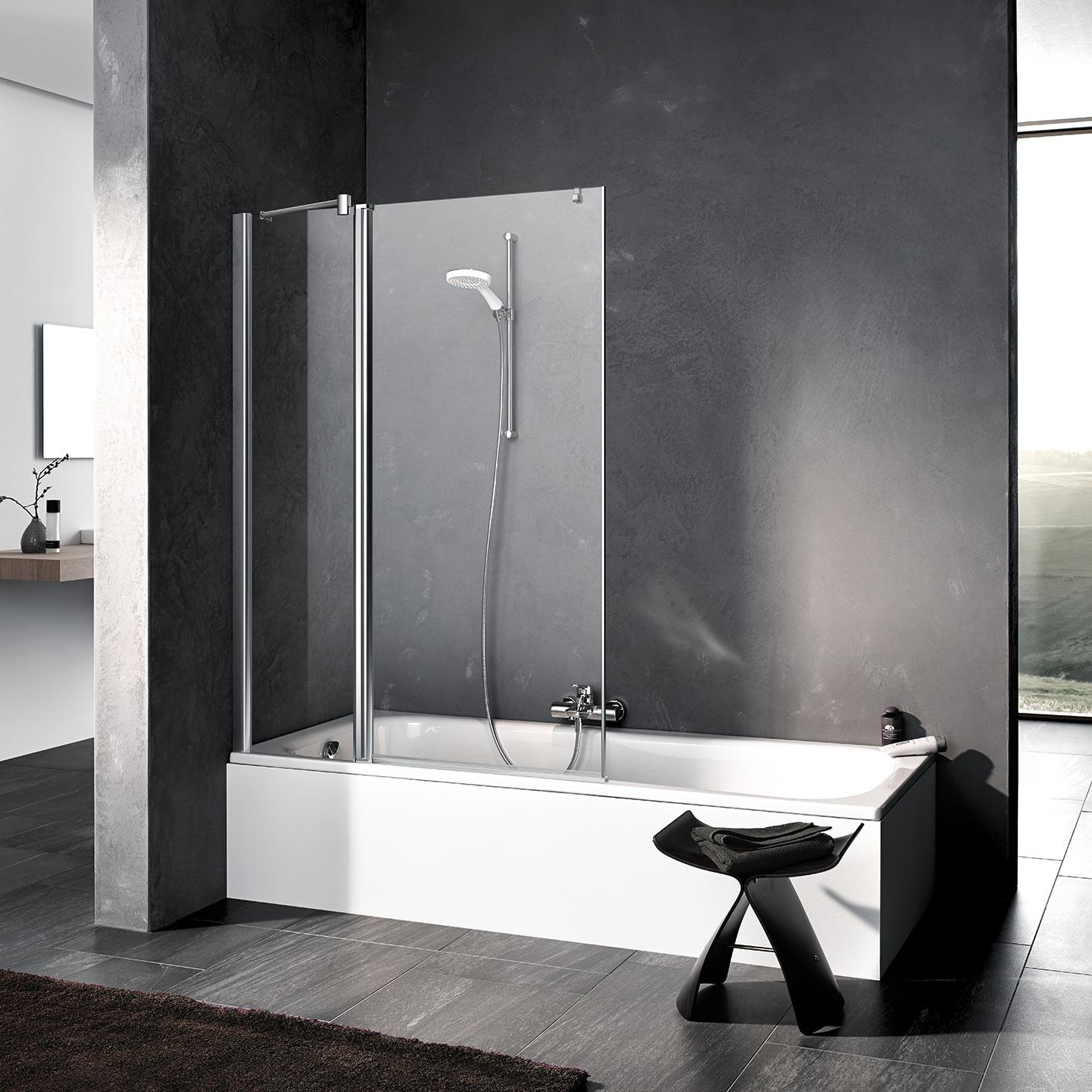 Kermi profile shower enclosure, PEGA hinged door with fixed panel for the bathtub